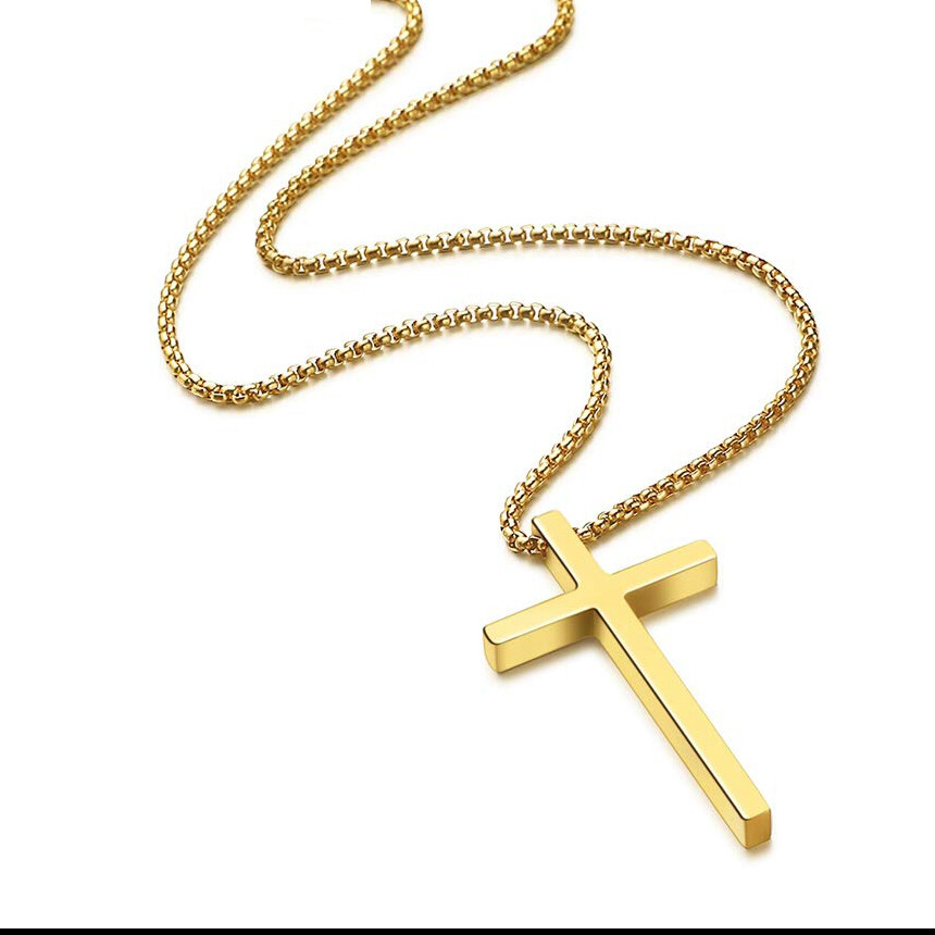 Men Women Plain Silver Stainless Steel Cross Pendant NecklaceBox Chain 16″-24″