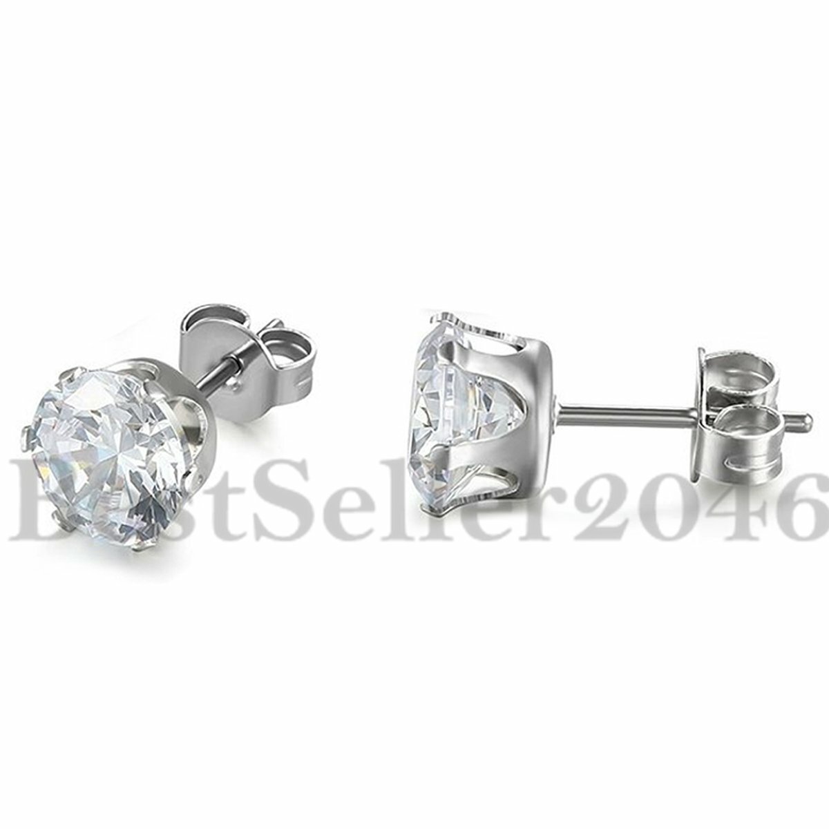 6Pairs Stainless Steel Men Women Stud Earrings Set Black Clear CZ Inlaid 3MM-5MM