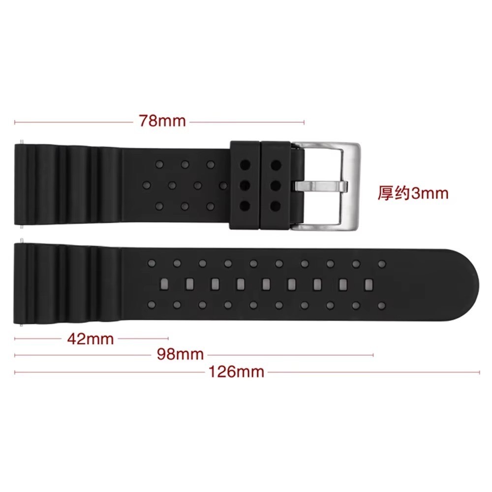 22mm Fluorine Rubber Watch Band Diver Wristwatch Band Quick Release Bracelet