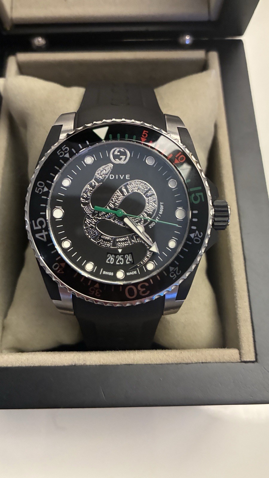 Gucci Snake Dive Quartz Watch Stainless Steel and Rubber