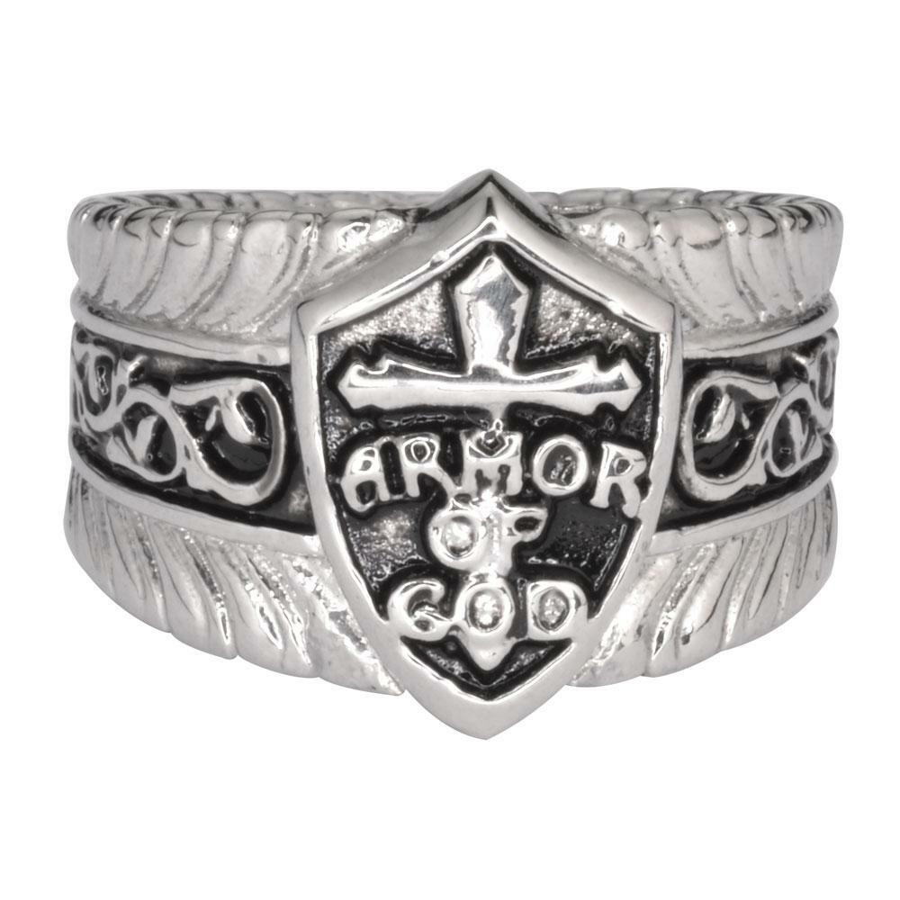 Stainless Steel Men’s Armor of God Religious Biker Ring 154