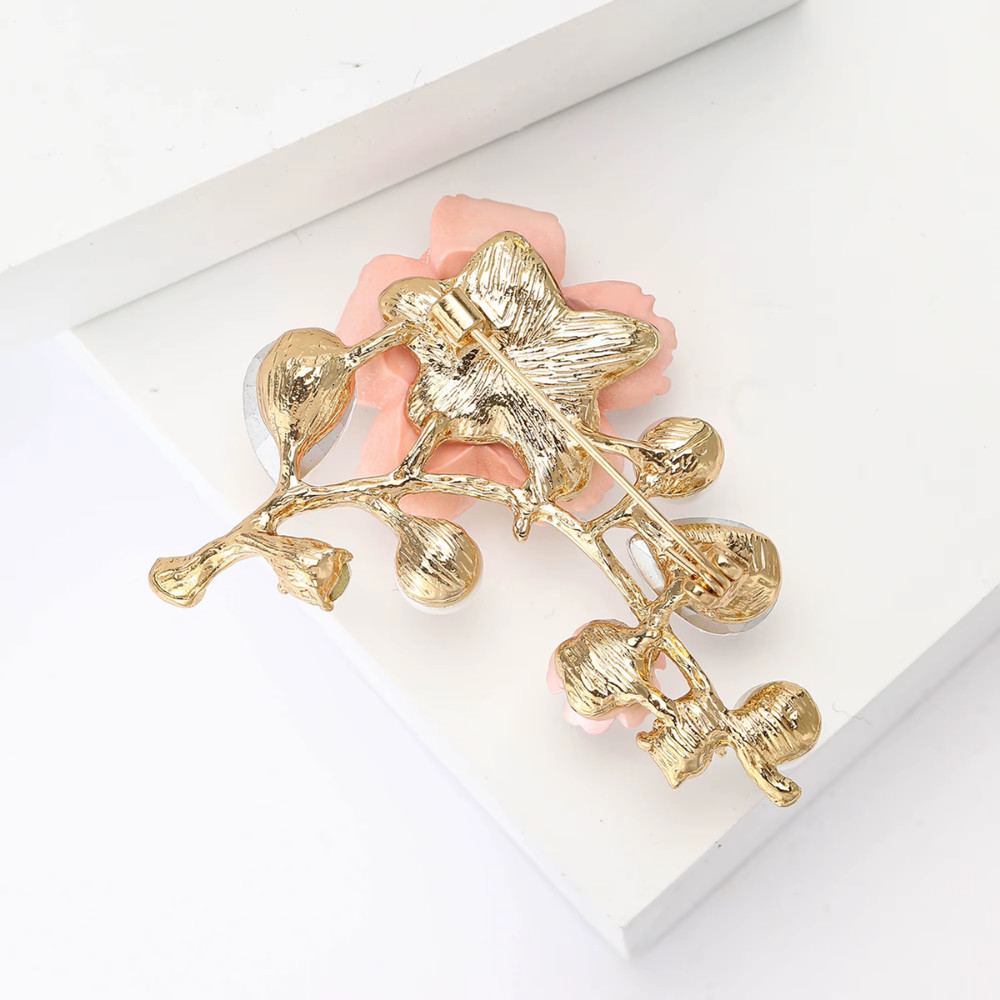 Luxury Red Rhinestone Plum Blossom Flower Brooch Gold Pin Spring Summer Jewelry