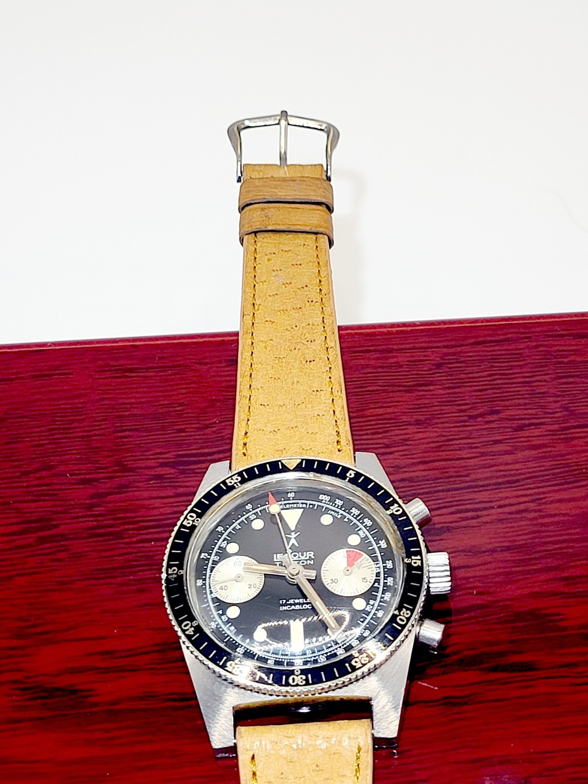 Le Jour Triton 2-Reg Chronograph Original Dial Landeron 248 Vintage 1960s N.MINT