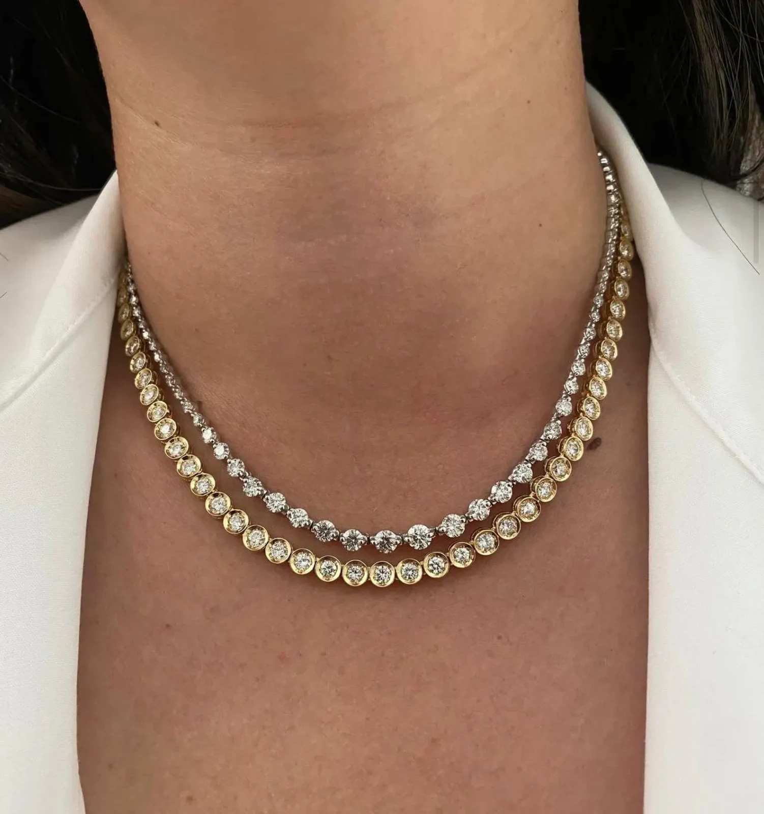 20.00Ct Lab Created Bezel Set Diamond Tennis Necklace 14k Yellow Gold Plated 16″