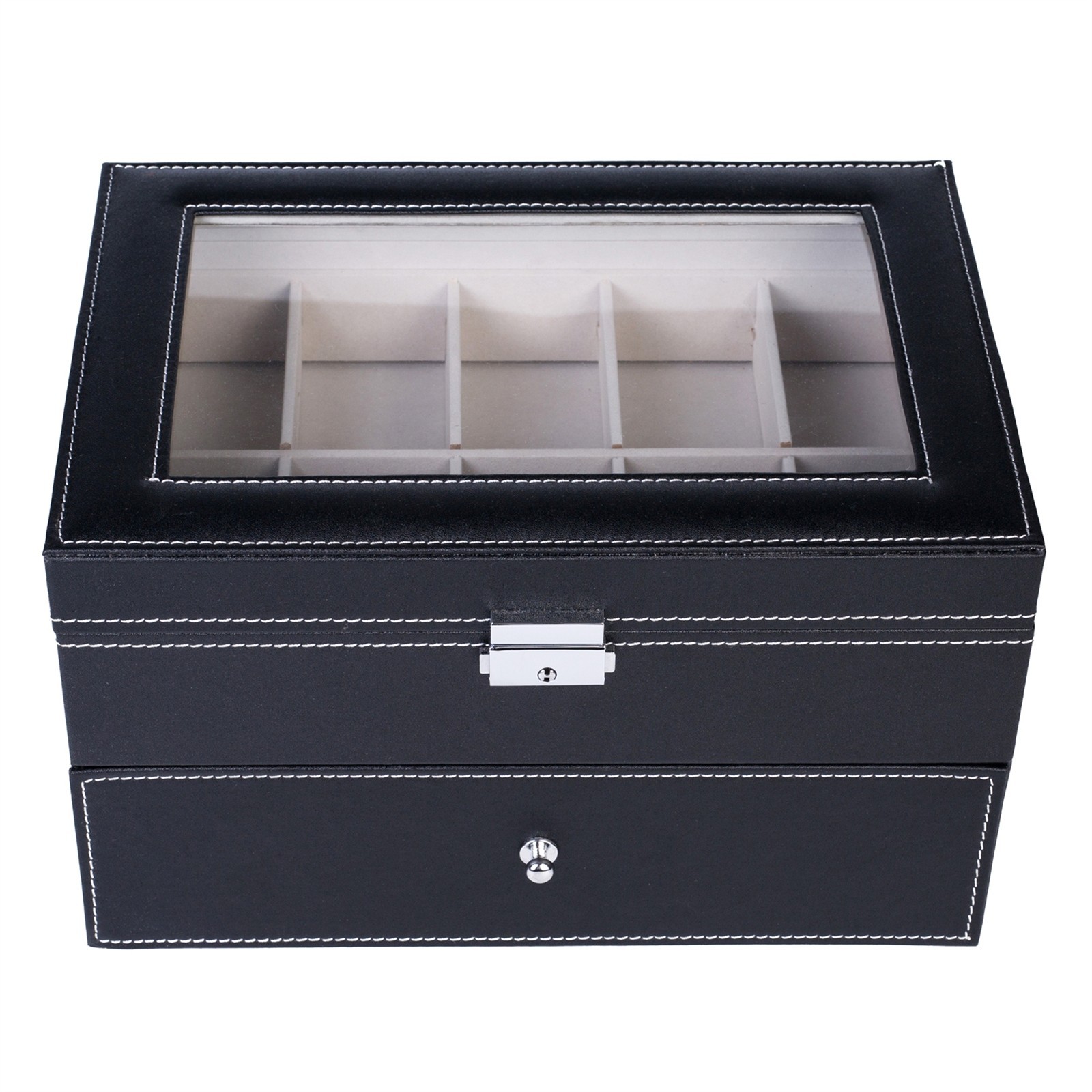 “US Stock 20 Compartments Dual Layers Elegant Wooden Watch Collection Box “
