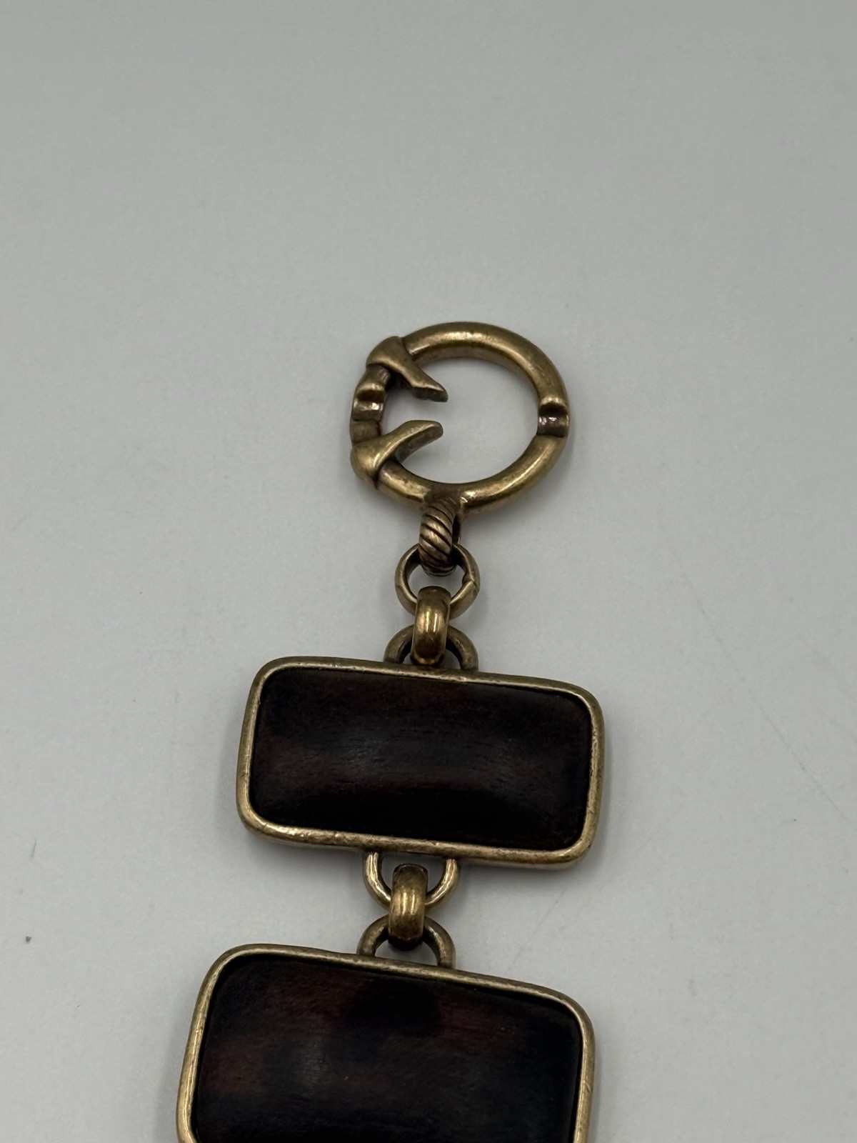 Lucky Brand Gold Tone Wood Resin Statement Toggle Bracelet Boho Retro