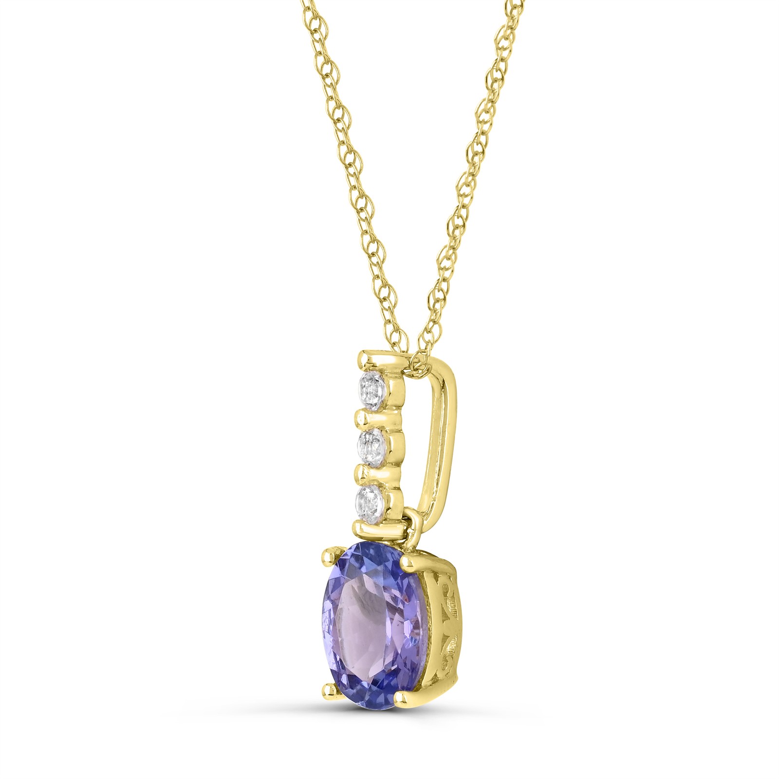 10K Yellow Gold Tanzanite and Diamond Pendant Necklace 18″ for Women