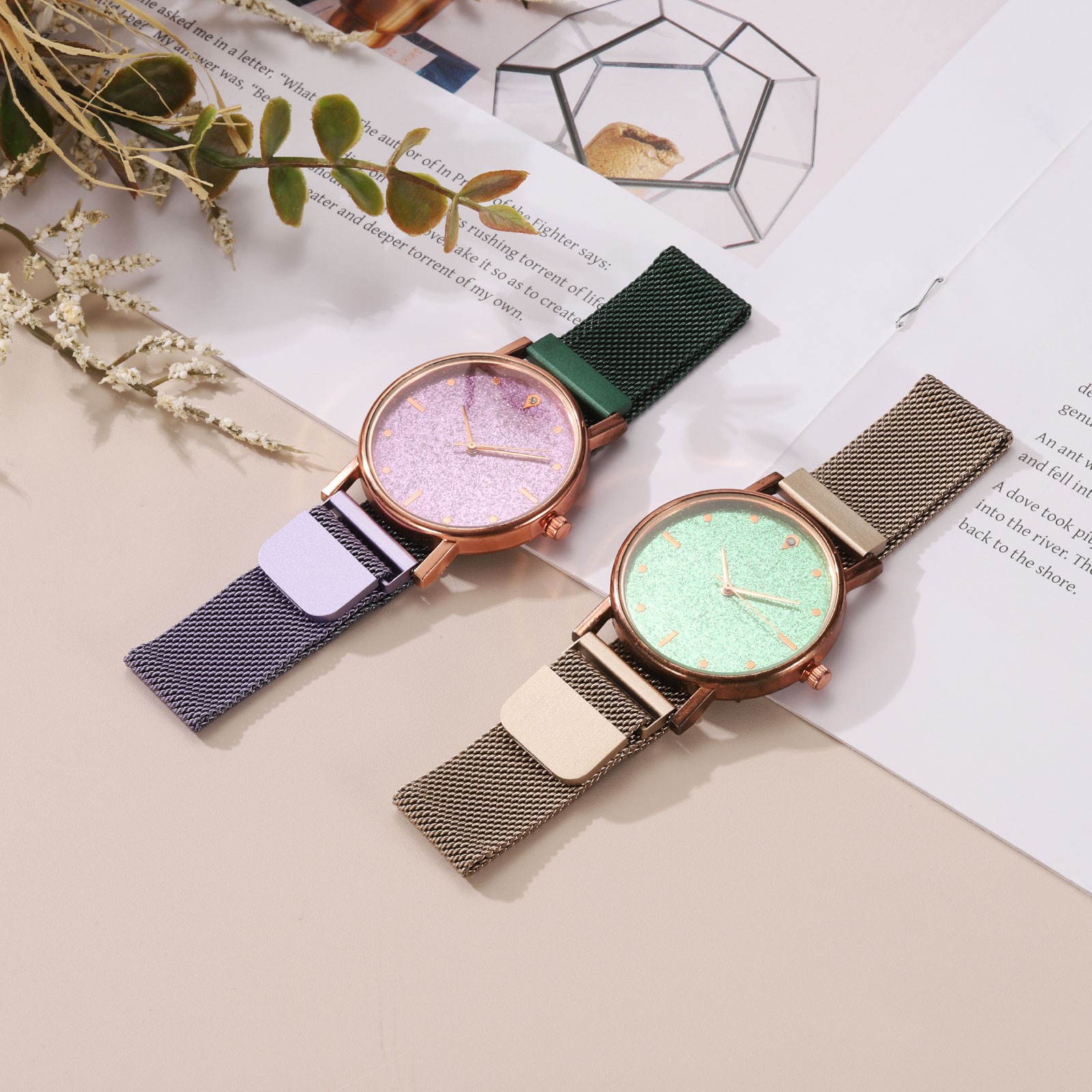 18mm Stainless Steel Mesh Watch Band with Magnetic Buckle Vintage Gold