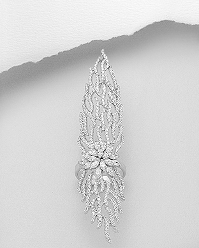 Solid Sterling Silver Artsy CZ Full Finger Ring 3.15″ Wide 11.82g Size 8 $