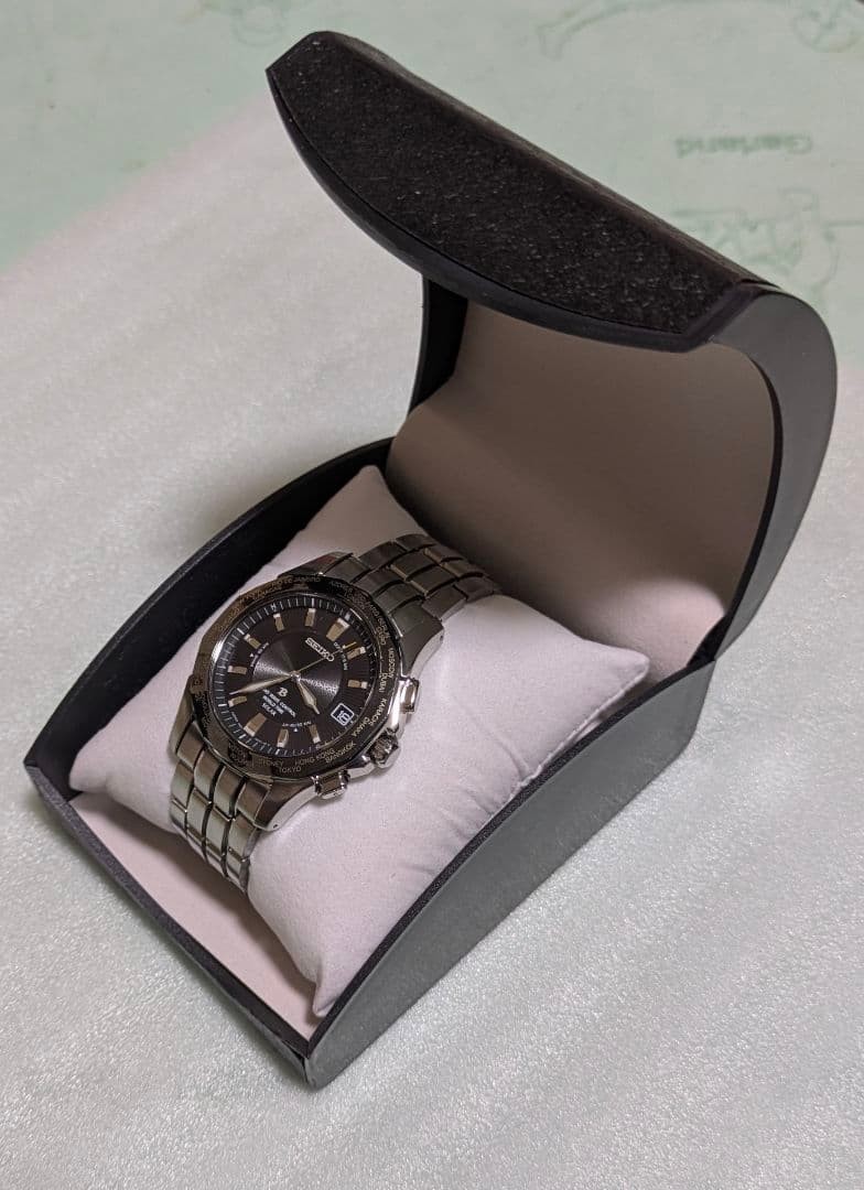 SEIKO Brightz Radio-Controlled Solar World Time Watch Titanium 40mm Dark Gray