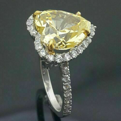 3.30 Ct Heart Cut Natural Citrine Diamond Wedding Ring 14K White Gold Size 7.5