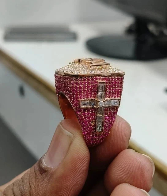 Men’s 5TCW Round Lab Created Customize Name Wedding Ring Rose Gold Plated