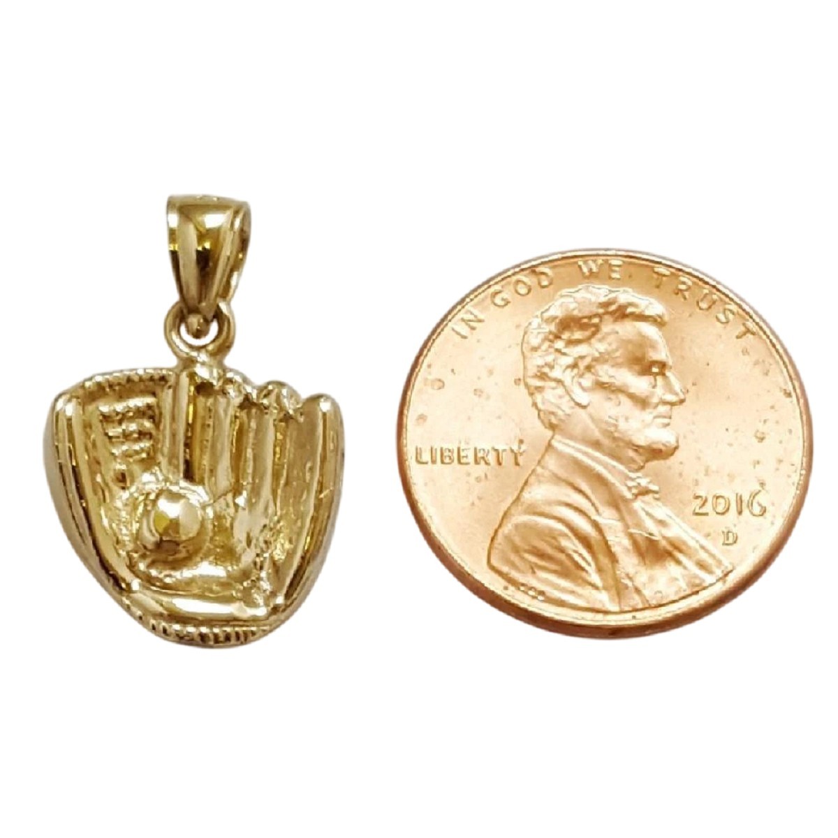 14k Yellow Gold Baseball Mitt Glove with Ball Pendant / Charm, Made in USA