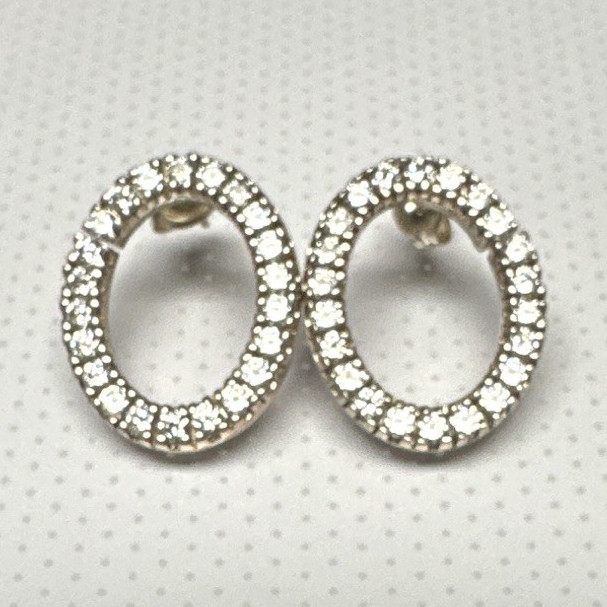 Sterling silver Oval Clear Rhinestone Pavé Halo Stud Lobe Earrings acid tested