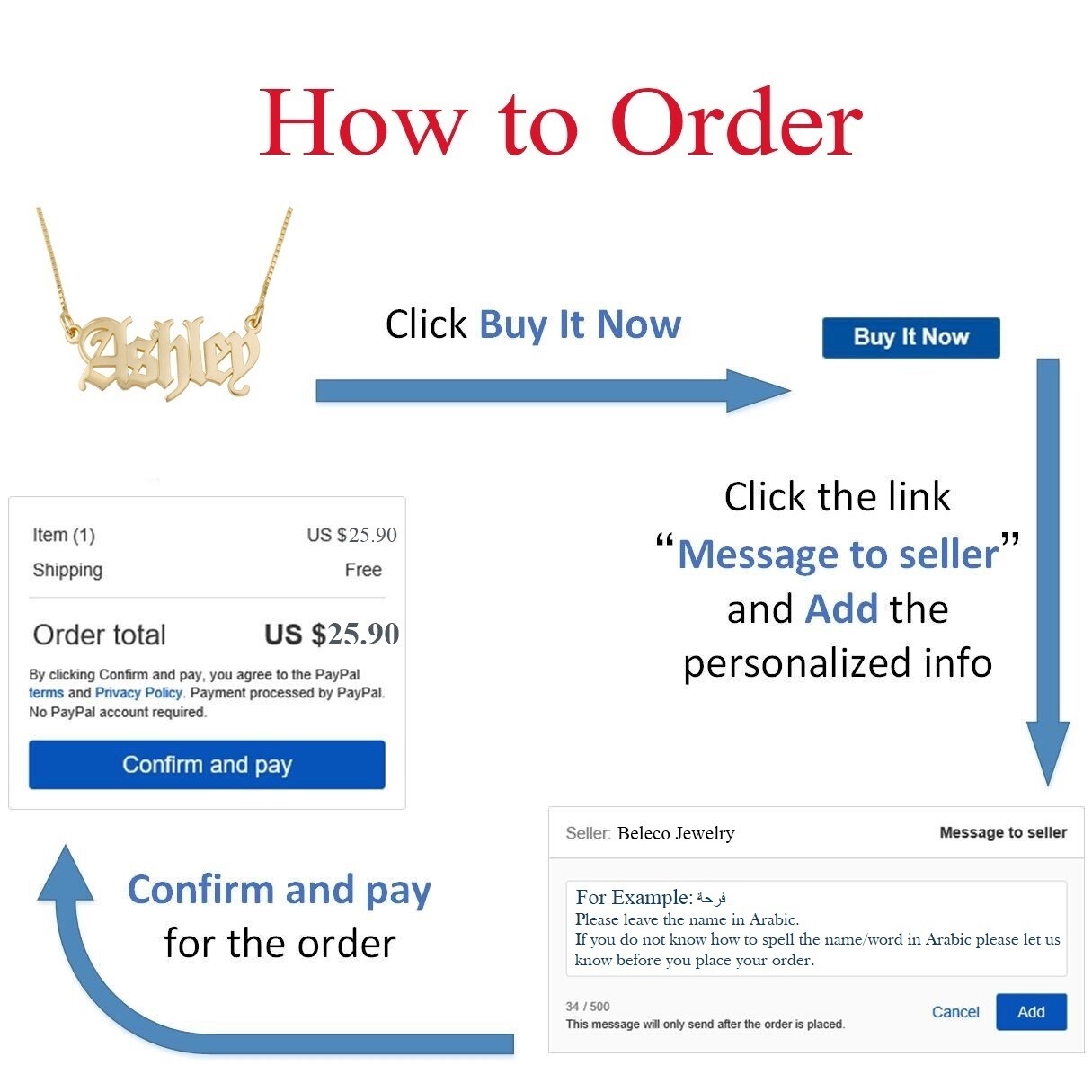 Personalized Arabic Font Name Plate Necklace Gift For Her NamePlate Jewelry