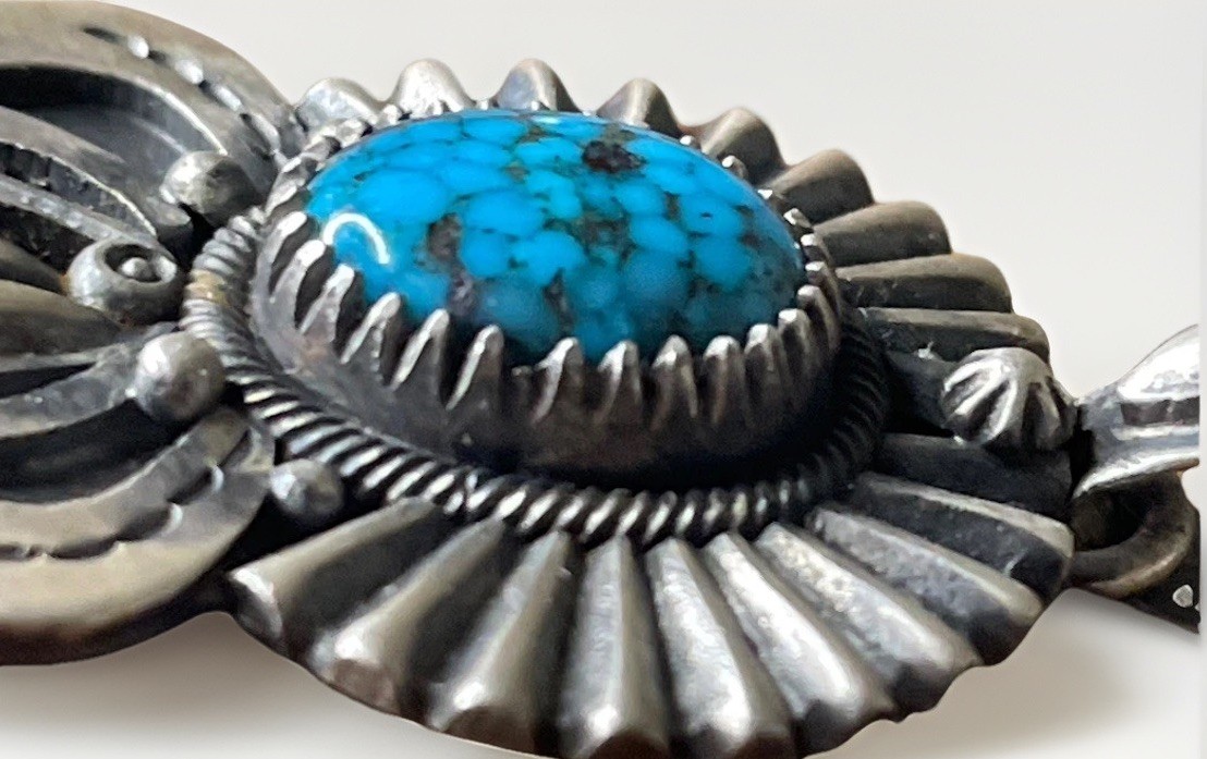 Derrick Gordon Navajo Spiderweb Turquoise Necklace Pendant Sterling Silver