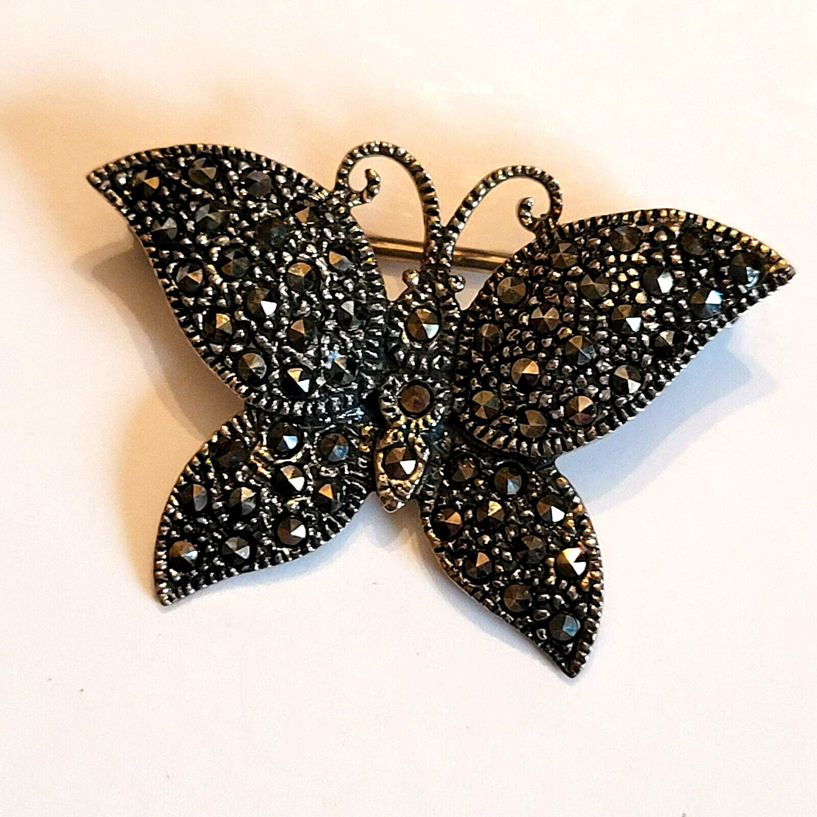 Sterling Silver & Sparkling Marcasites Butterfly Brooch Pin FAS 925
