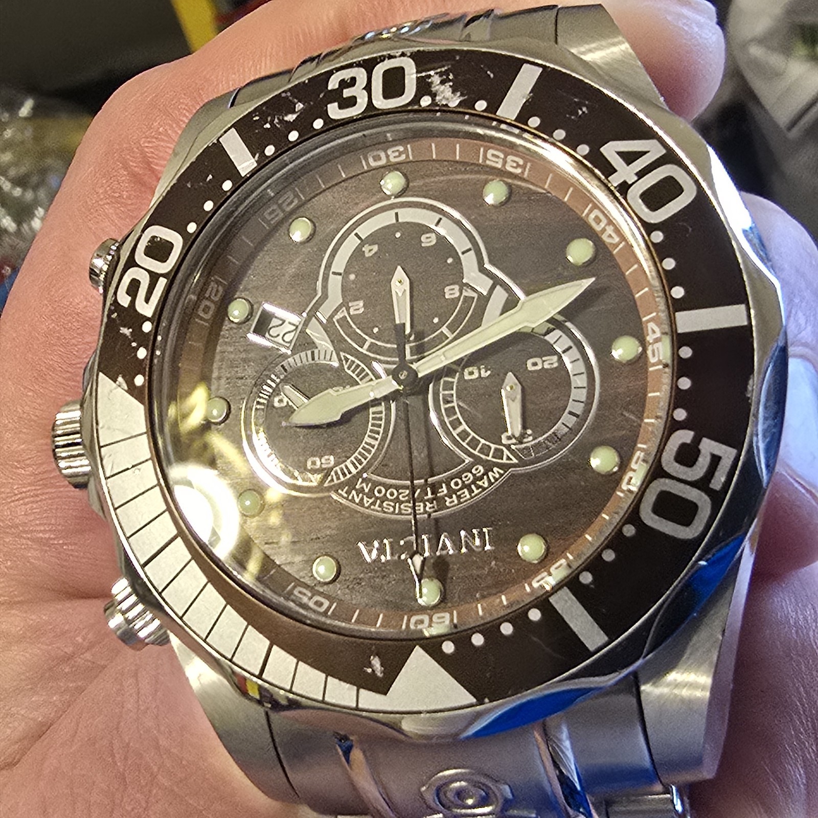 Invicta Grand Diver Men’s Watch Brown Teak Wood Chronograph 0164 47mm