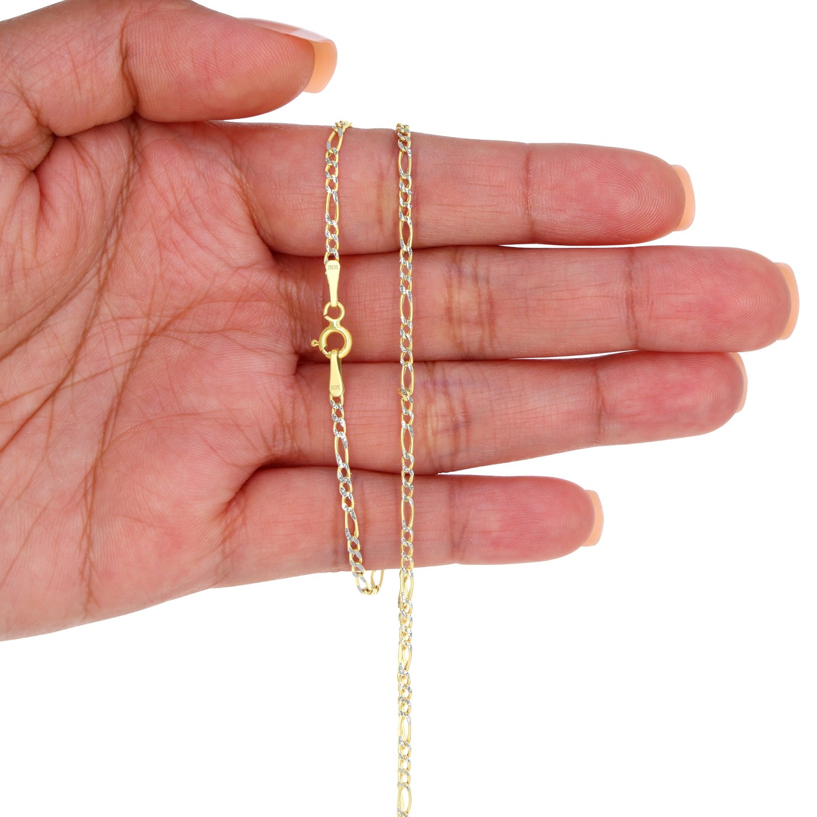 10K Yellow Gold 2mm-9mm Diamond Cut Figaro Pave Chain Necklace Bracelet 7″- 30″