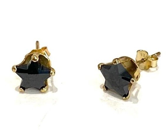 14K/925 Black Star Shaped CZ Sterling Silver Earrings 5mm 6mm 8mm or 9mm