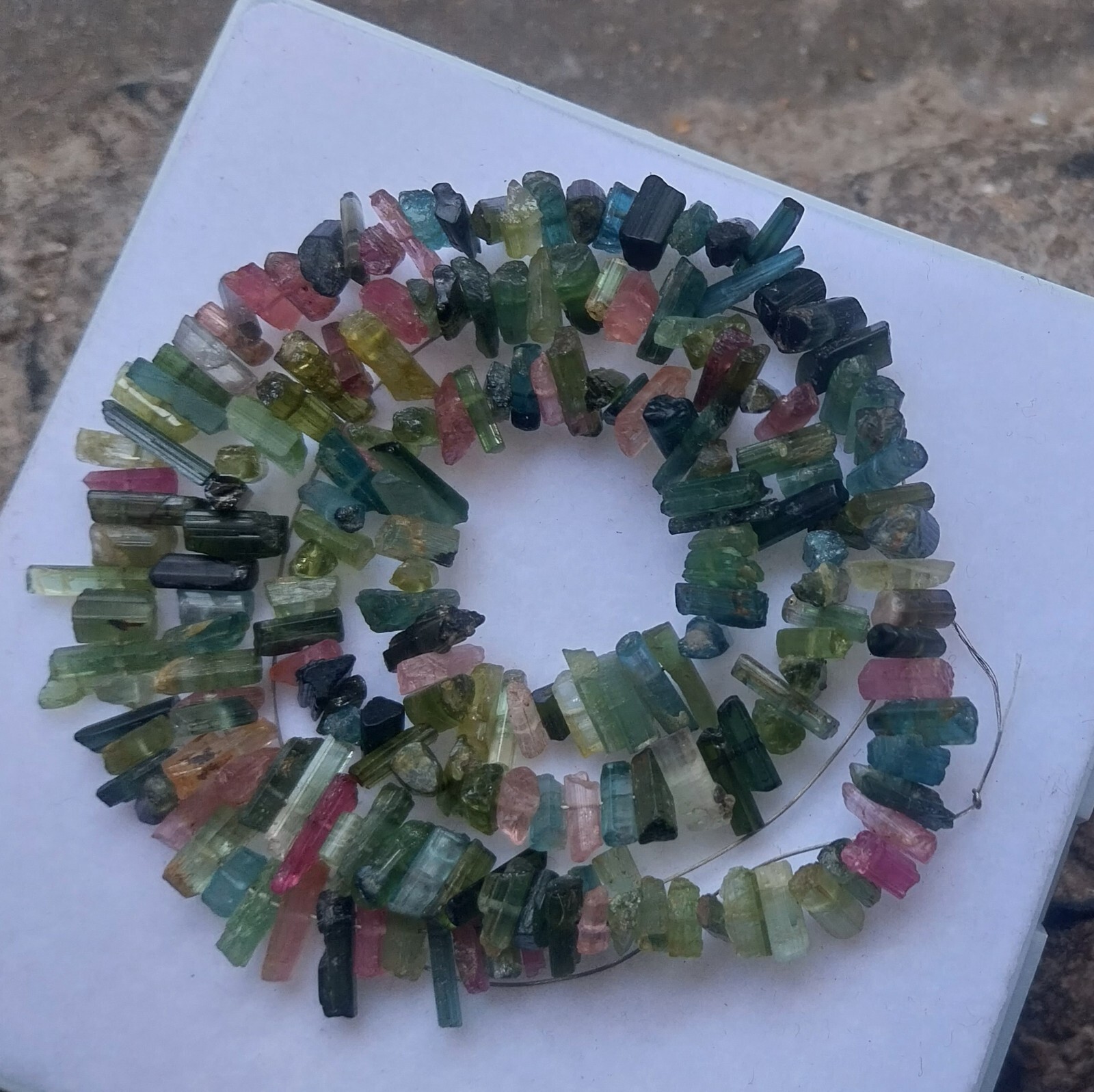 105 Ct 4 to 11 MM Natural Multi Color Tourmaline Raw Rough Pencil 18 Inch Beads