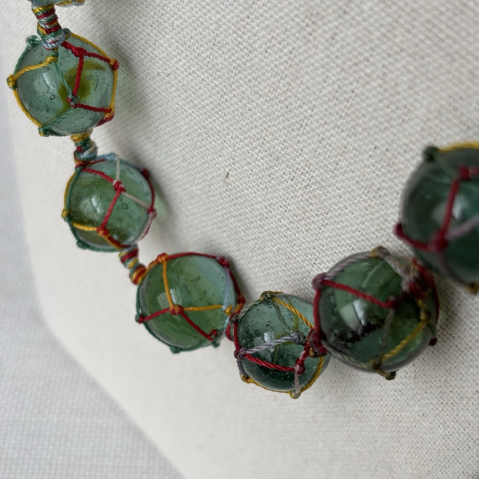 Artisan Hand Made Macrame Marble Necklace 16 Inch Multicolor String