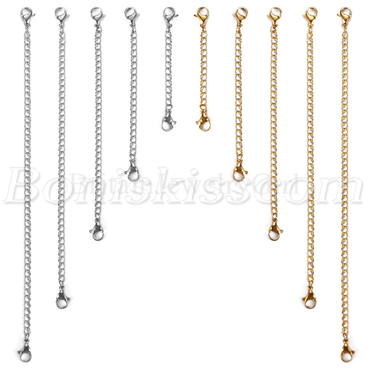 10pcs Silver/Gold Tone Stainless Steel Chain Link Necklace Extender Set 5cm-15cm