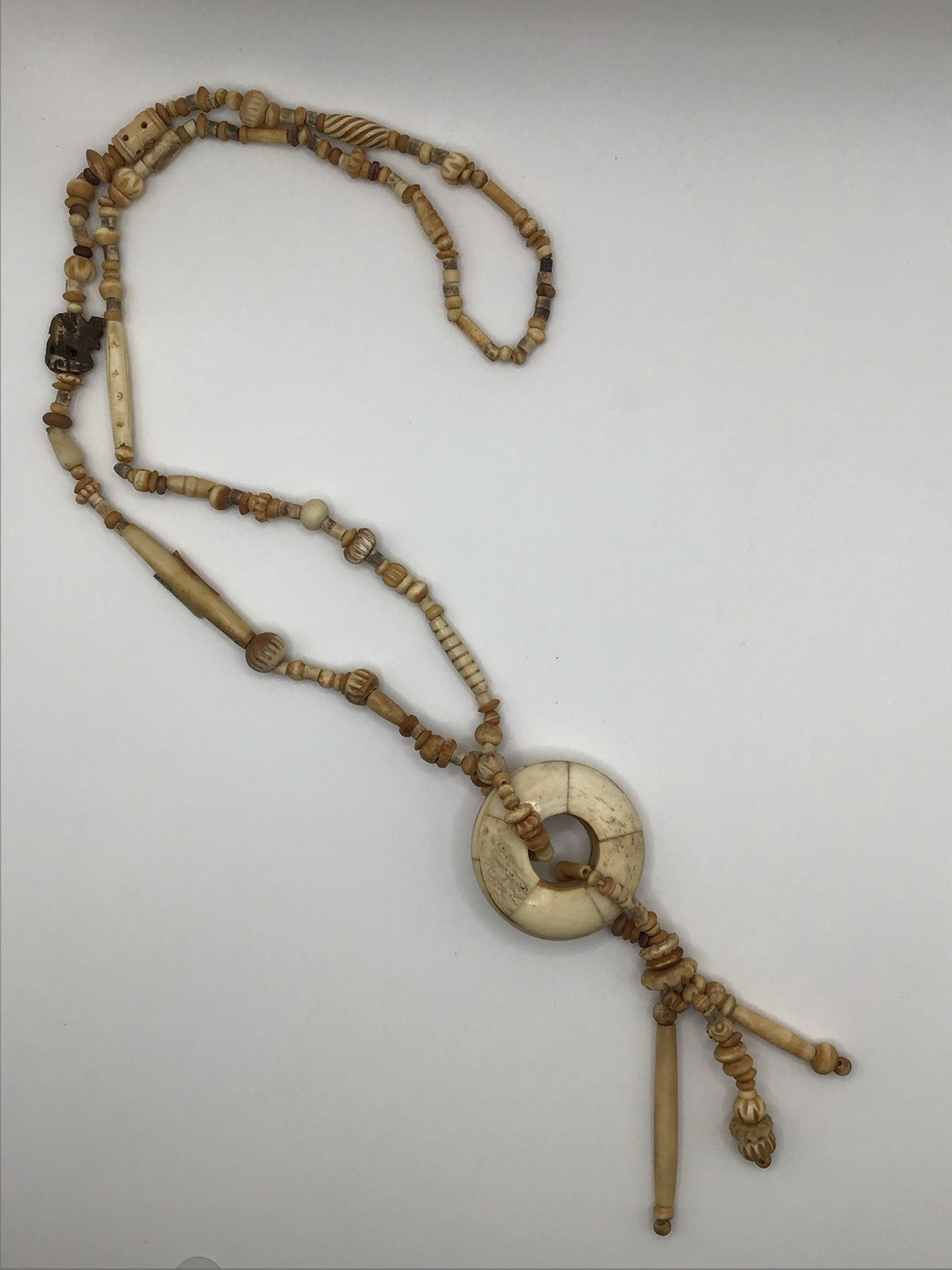 Vintage New Old Stock Natural Carved Tribal Necklace~Made In India~32″