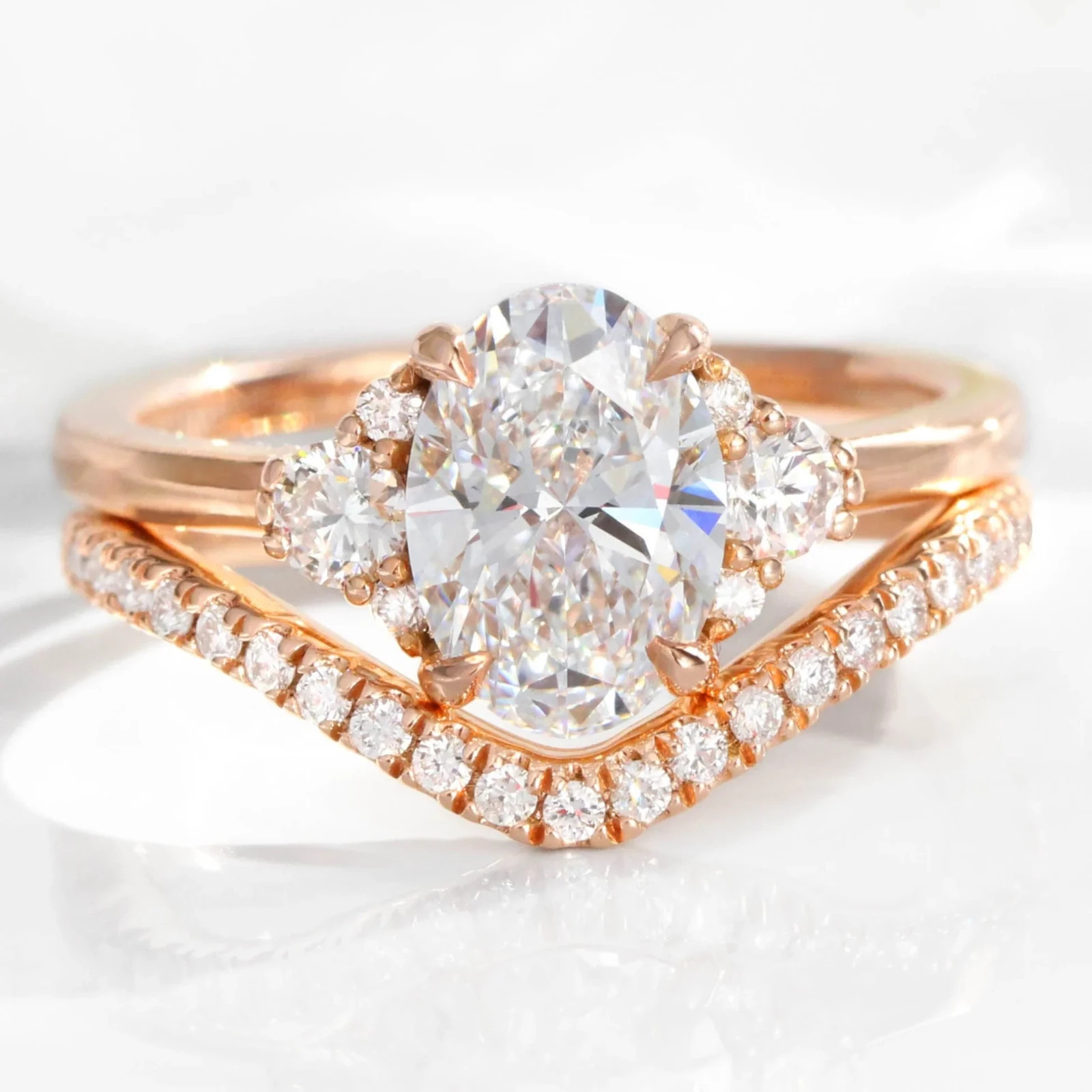 IGI 2.90 Ct Oval Cut EF/VS1 Lab Grown Diamond Engagement Ring Set 14K Rose Gold