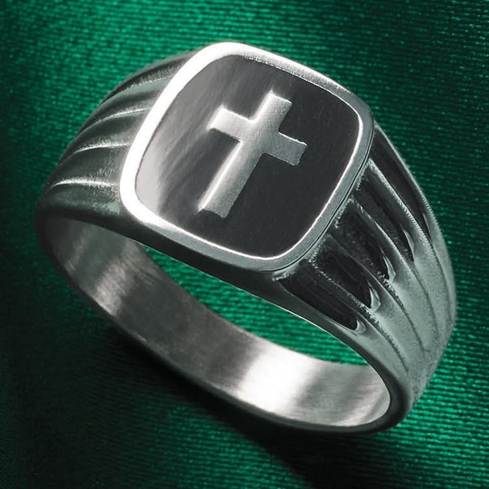 Men’s Stainless Steel Enamel CROSS SIGNET Ring Size 10 NIB ~ FAST SHIP NEXT DAY!