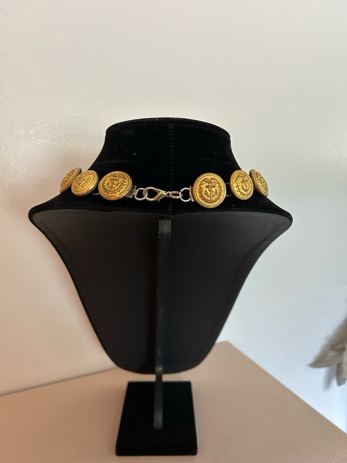 Vintage Nautical Brass Military Button Necklace
