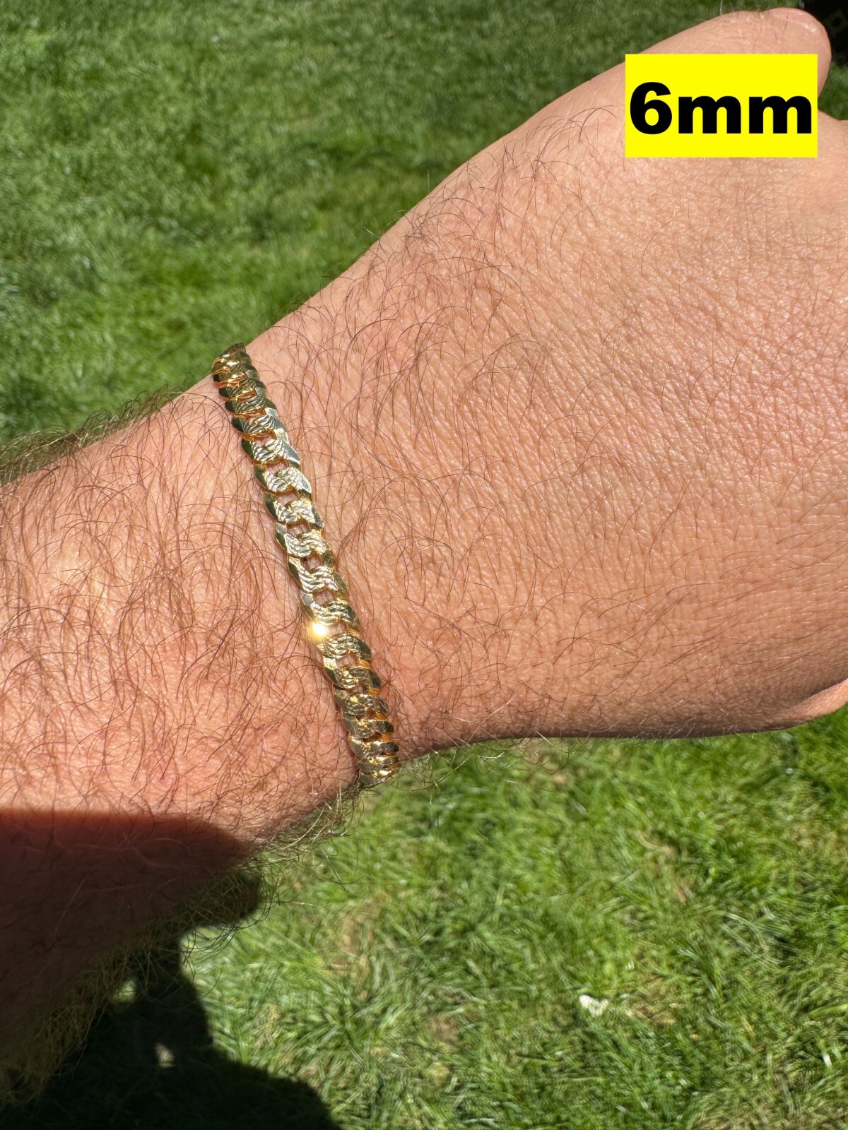 Real 14k Gold Plated Solid 925 Silver Diamond Cut Flat Cuban Bracelet 4-8mm