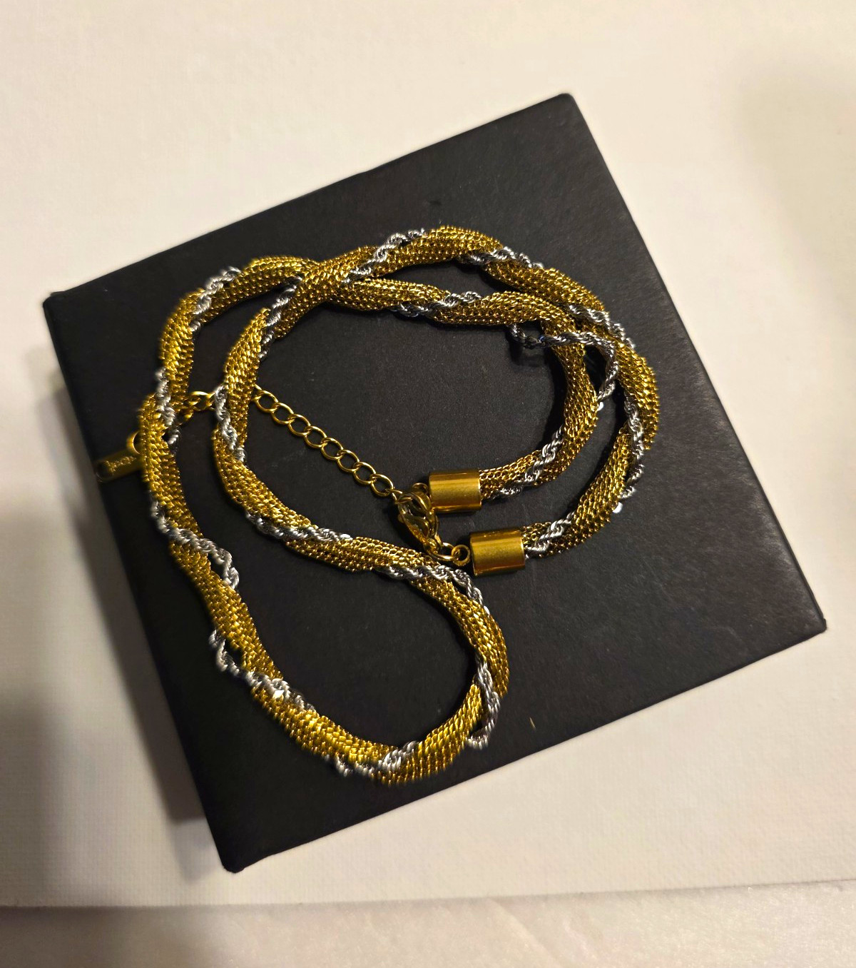 Gold & Silver Tone Metal Rope Chain Necklace, Lobster Clasp, No Stone