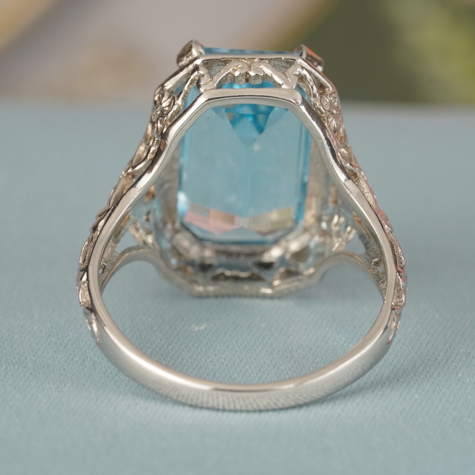 Silver925 Natural Blue Topaz Vintage Style Filigree Ring
