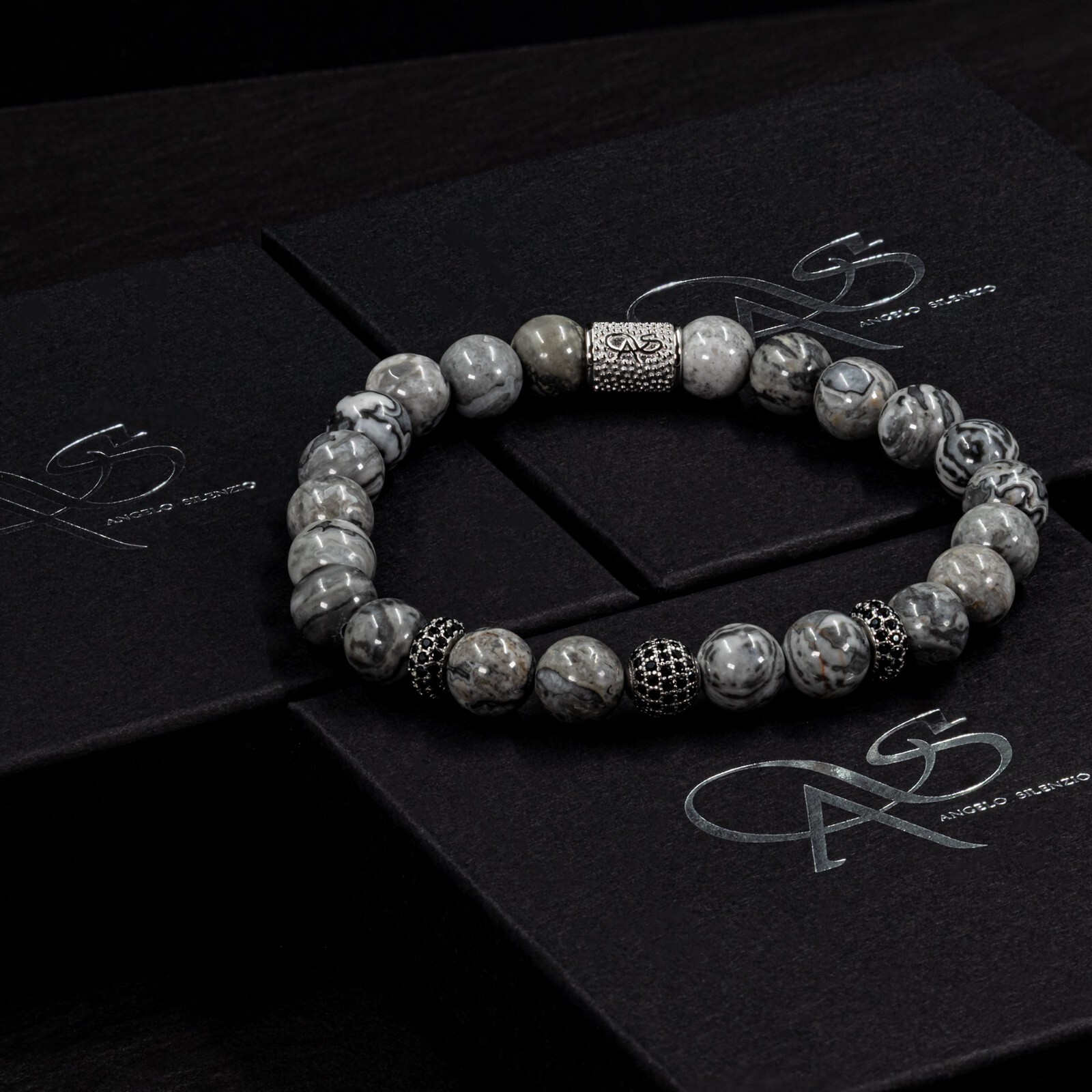Jasper 925 Sterling Silver Bracelet Bracelet Beaded Bracelet Zircon 8mm Beads