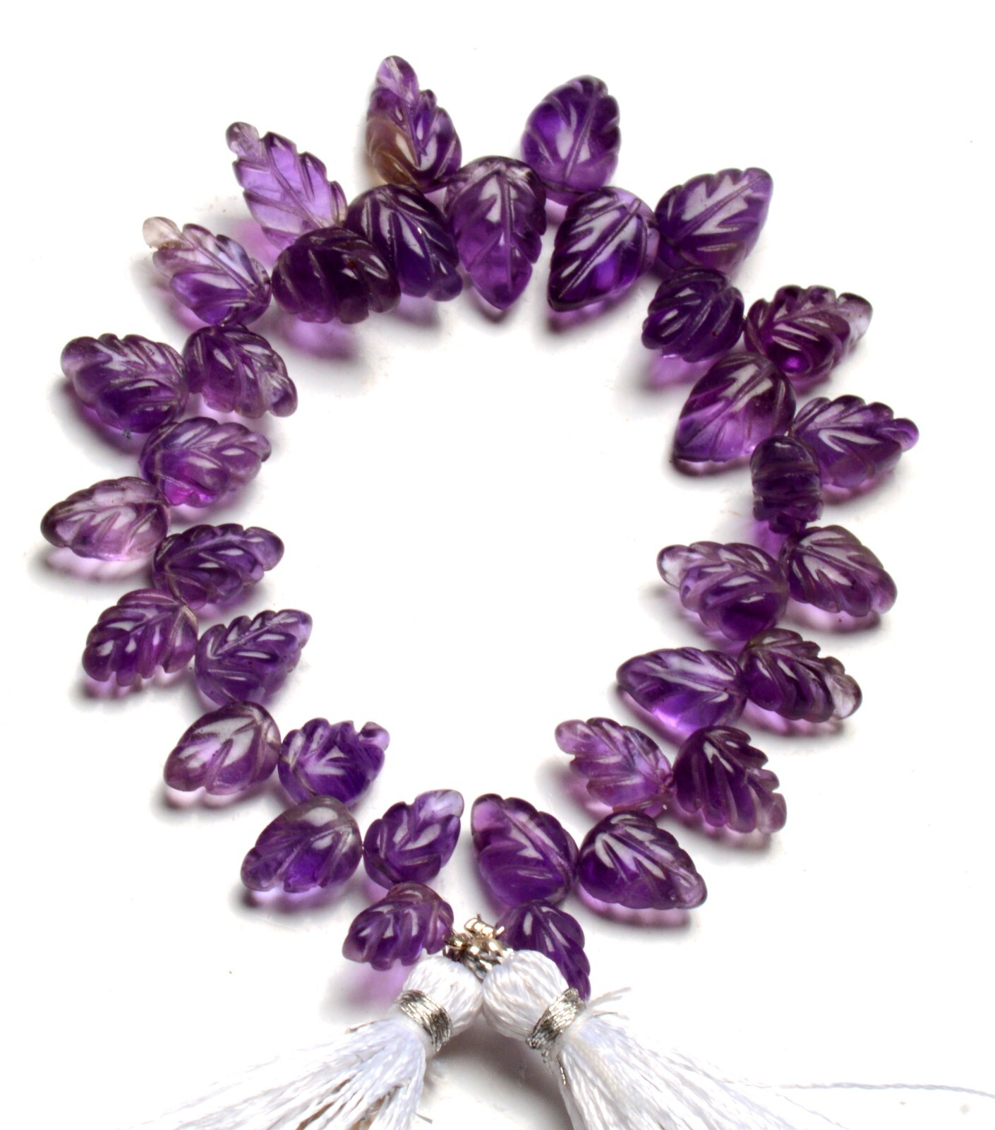 Natural Amethyst Gemstone 8 to 13 mm Size Hand Caved Leaf Shape Beads 7″ Strand