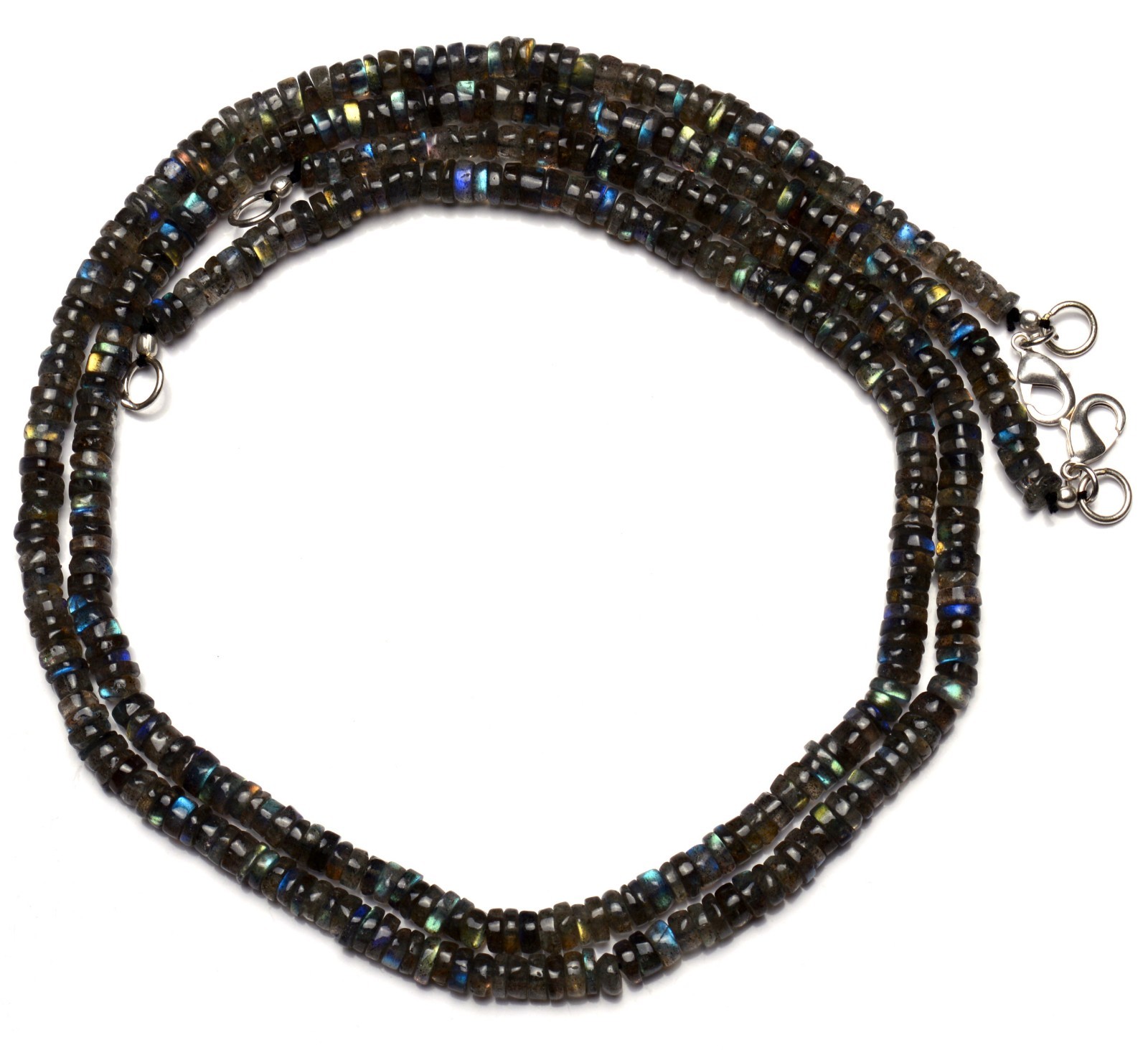 Natural Gem Blue Fire Labradorite 5MM Approx. Smooth Heishi Beads Necklace 17.5″