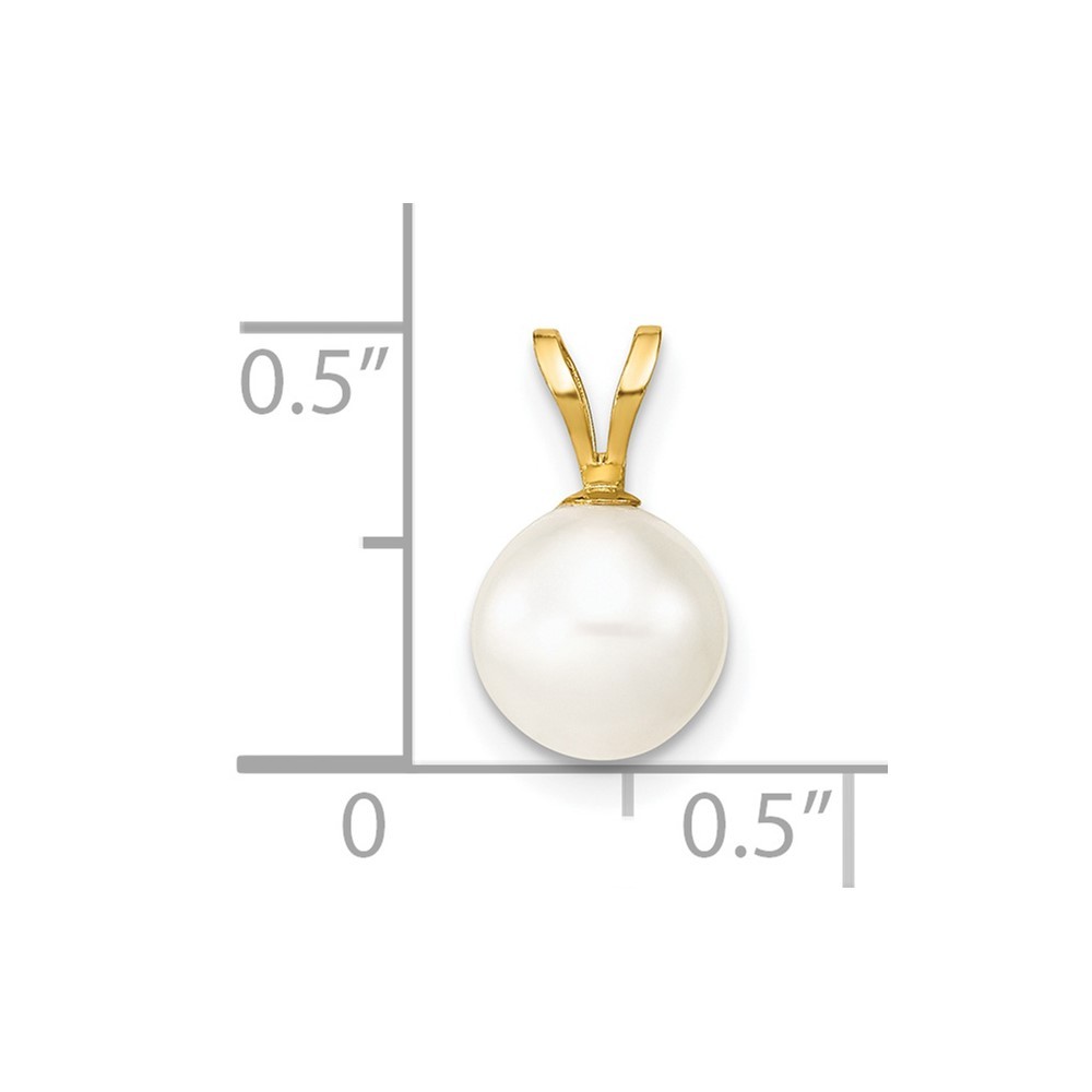 14k Yellow Gold 7-8mm White Freshwater Cultured Pearl Pendant 0.1gm L-0.44 Inch