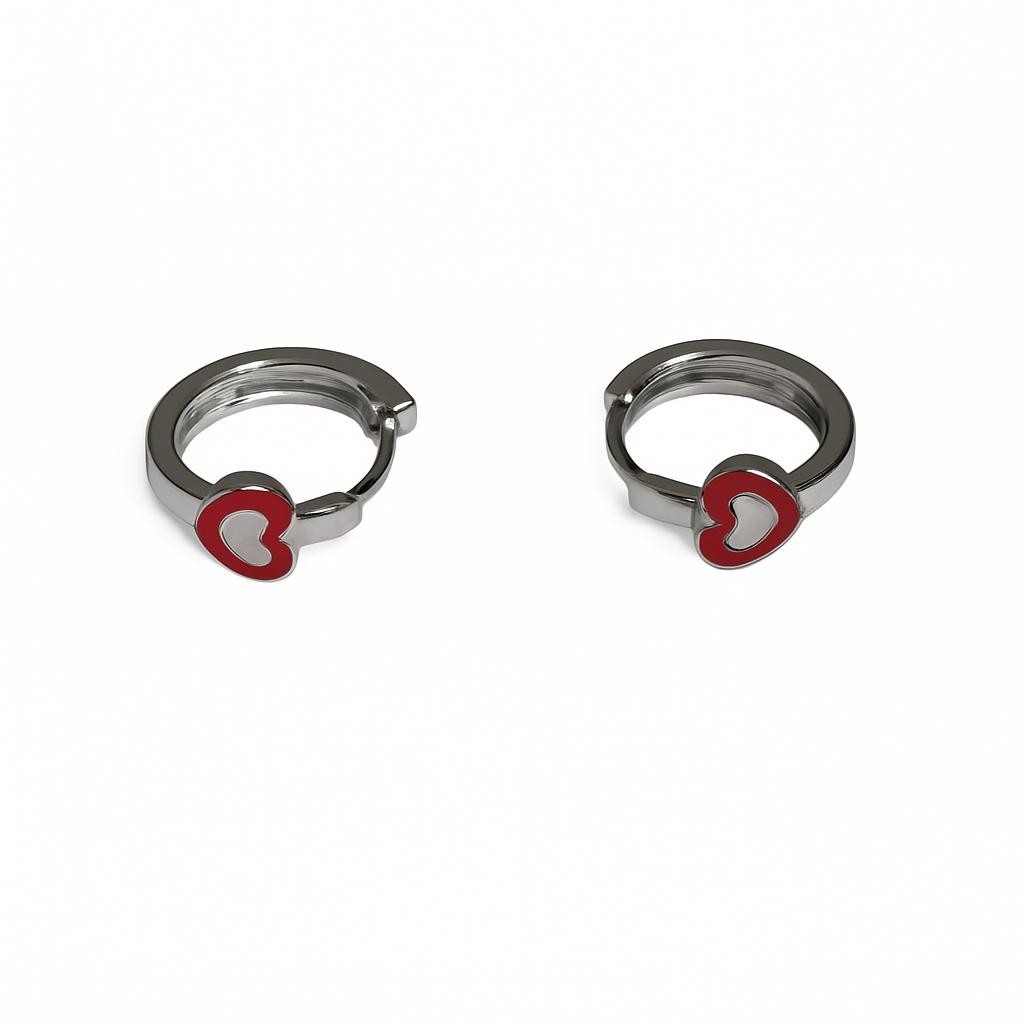 Silver 925 Ladies Girls Hoop Heart Hinged Hinge 11x2mm Heart Red Painted