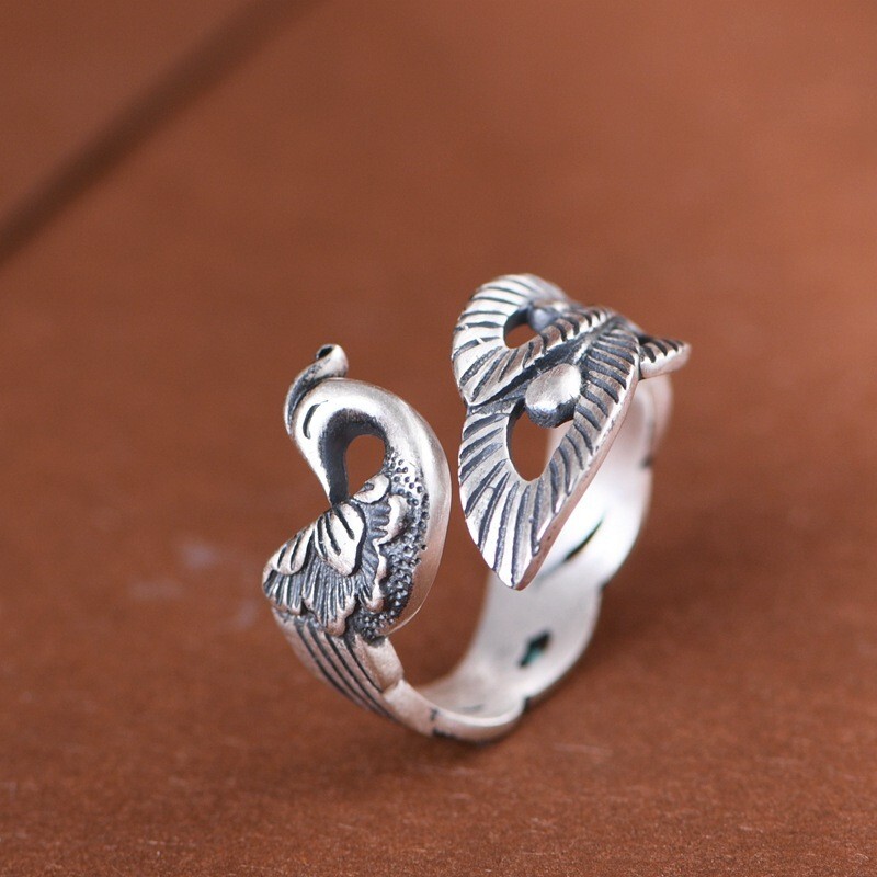 QXX Ring Phoenix Mythical Bird Symbol of Empress Fine Silver Adjustable