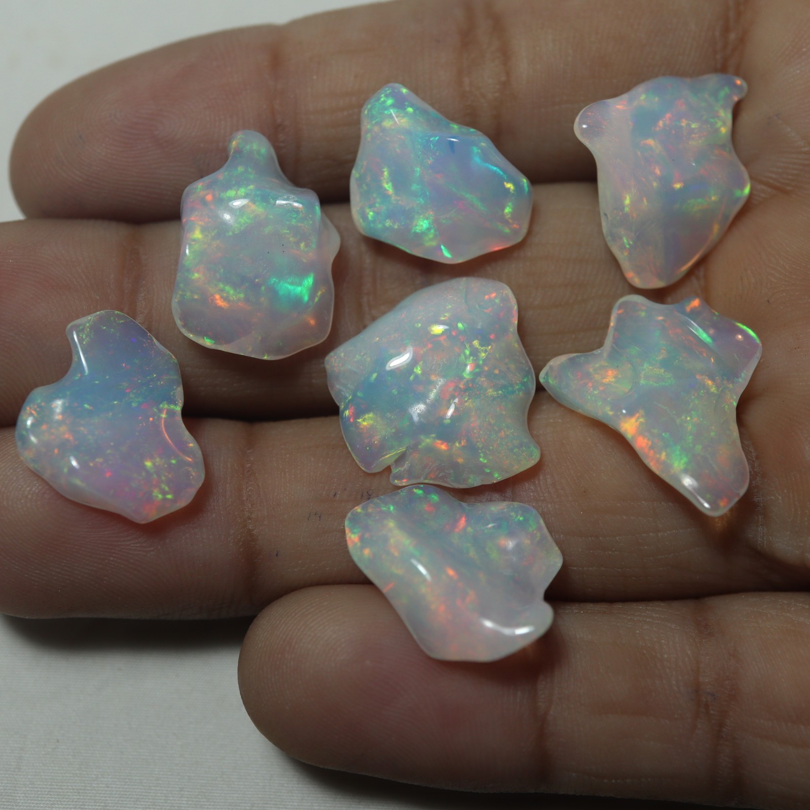 24Cts Natural AAA Ethiopian Opal Rainbow Fire Uncut Polished Rough 7 Pieces Lot