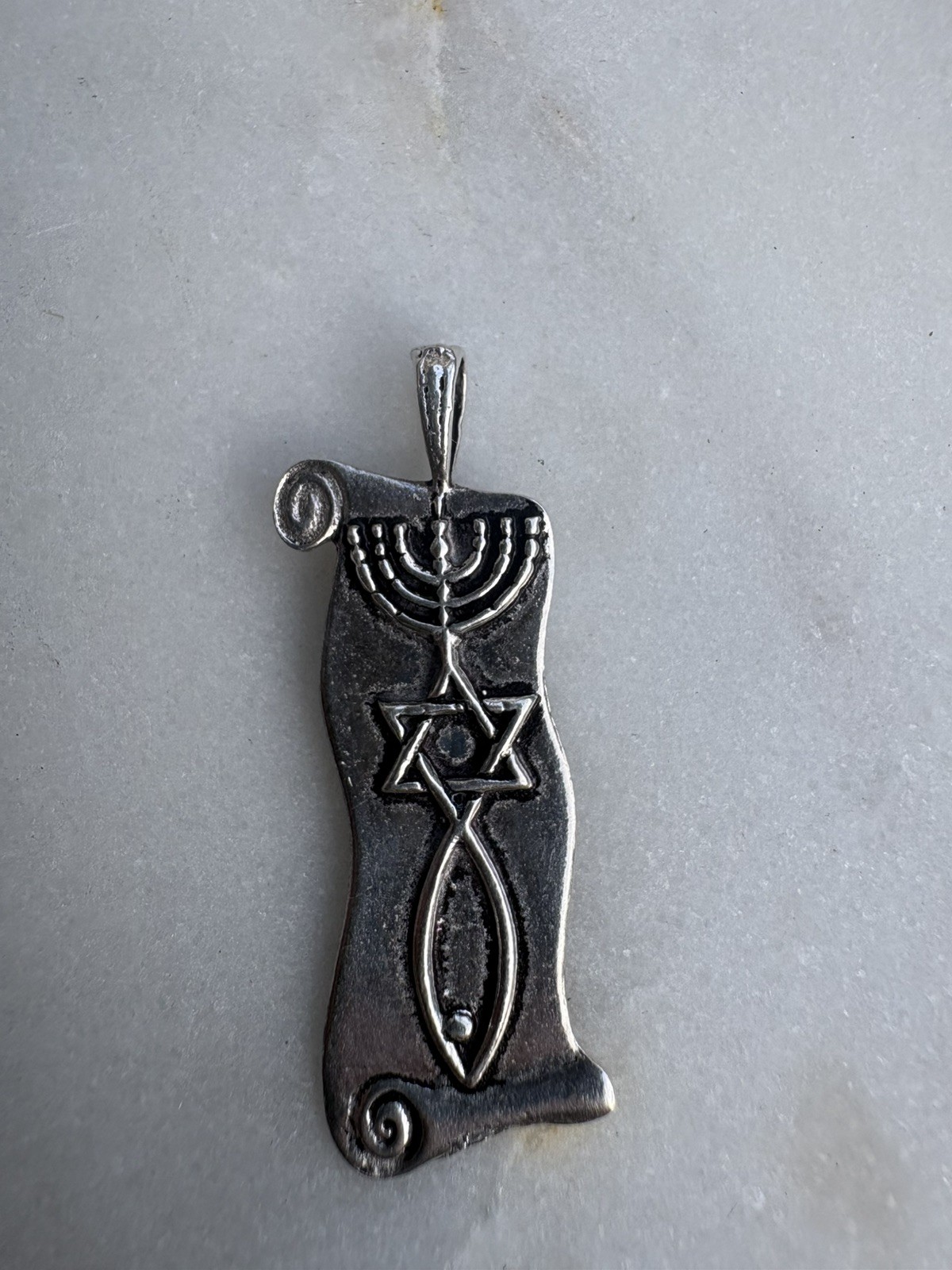 Vintage 925 Silver Messianic Seal Pendant Holy Land Grafted In Scroll Charm