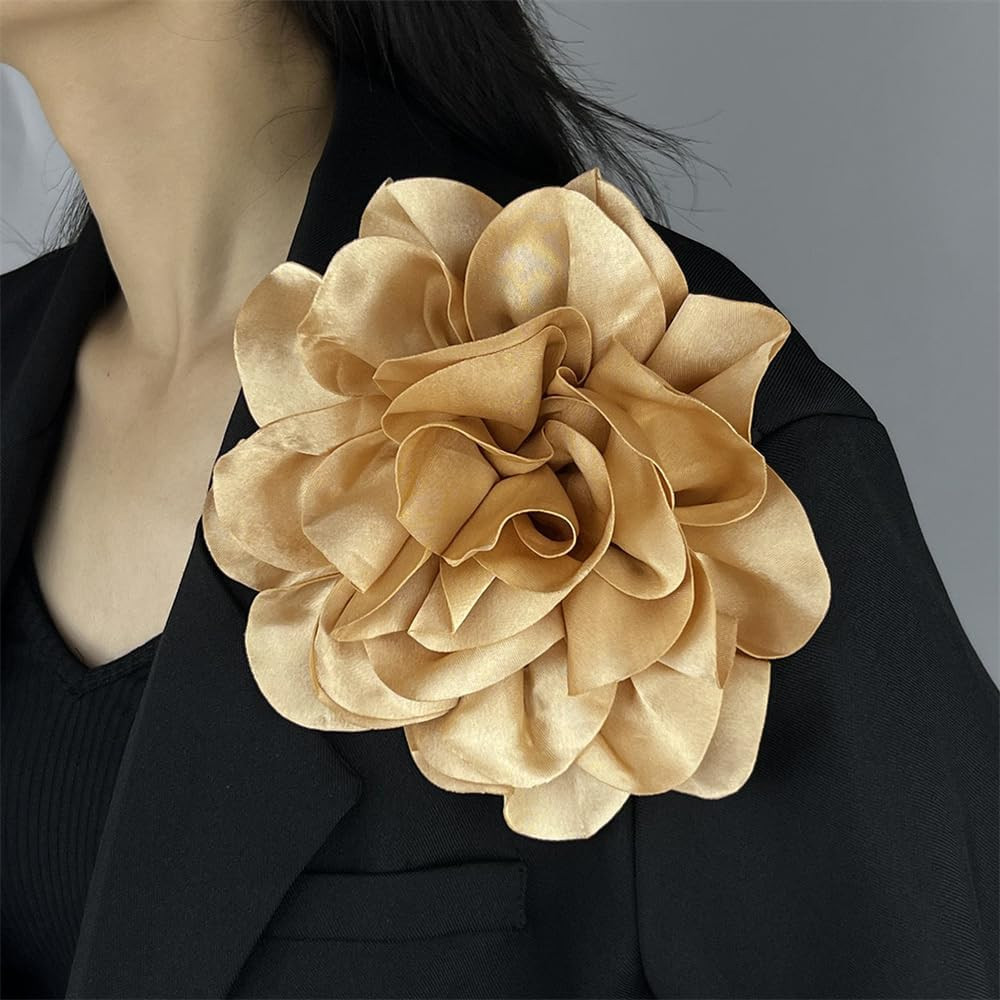 Satin Fabric Rose Flower Extra Large Big Brooches Lapel Pins Silk Camellia Overs