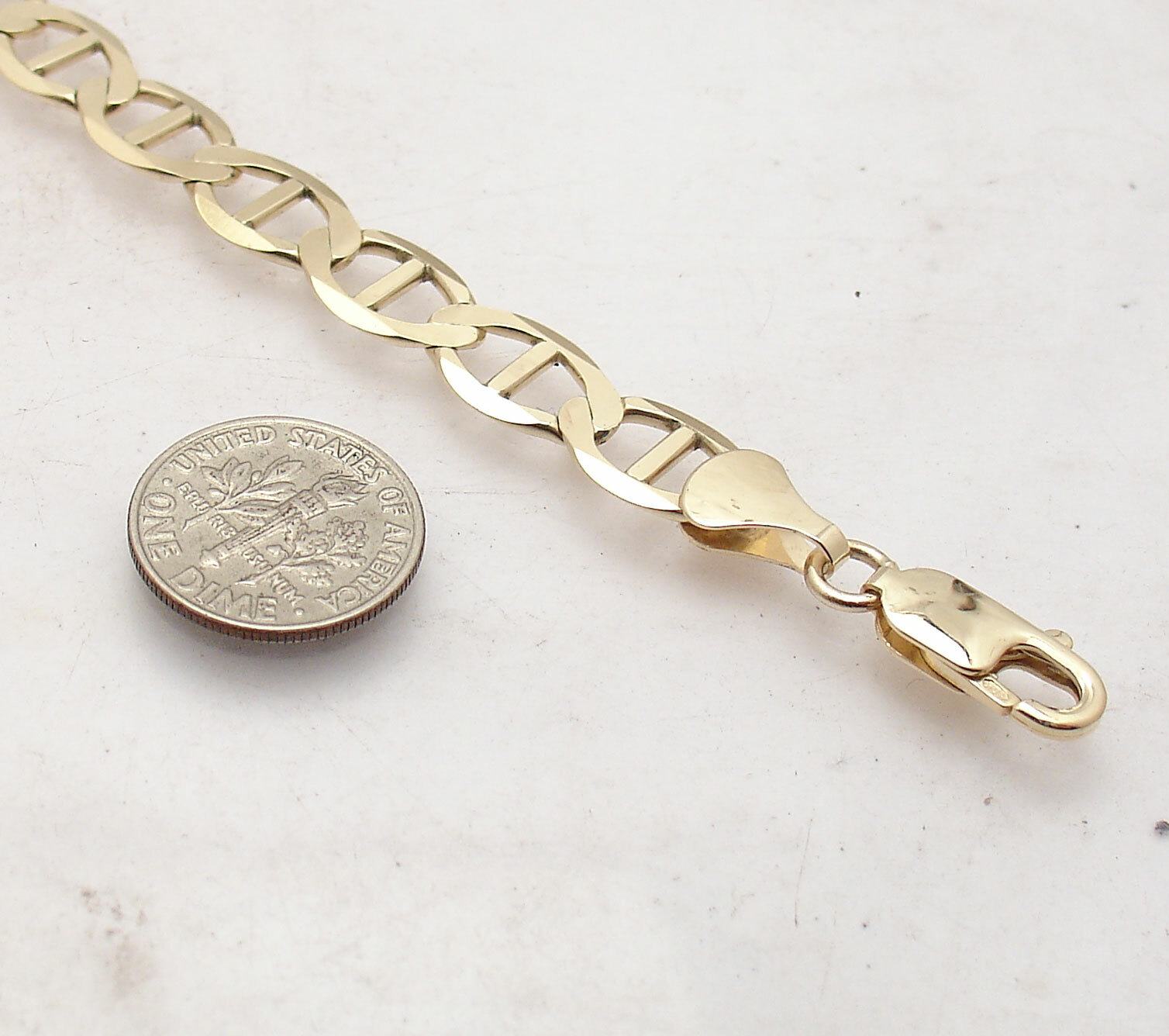 9.2mm Mens Flat Mariner Anchor Link Chain Bracelet Real Solid 10K Yellow Gold
