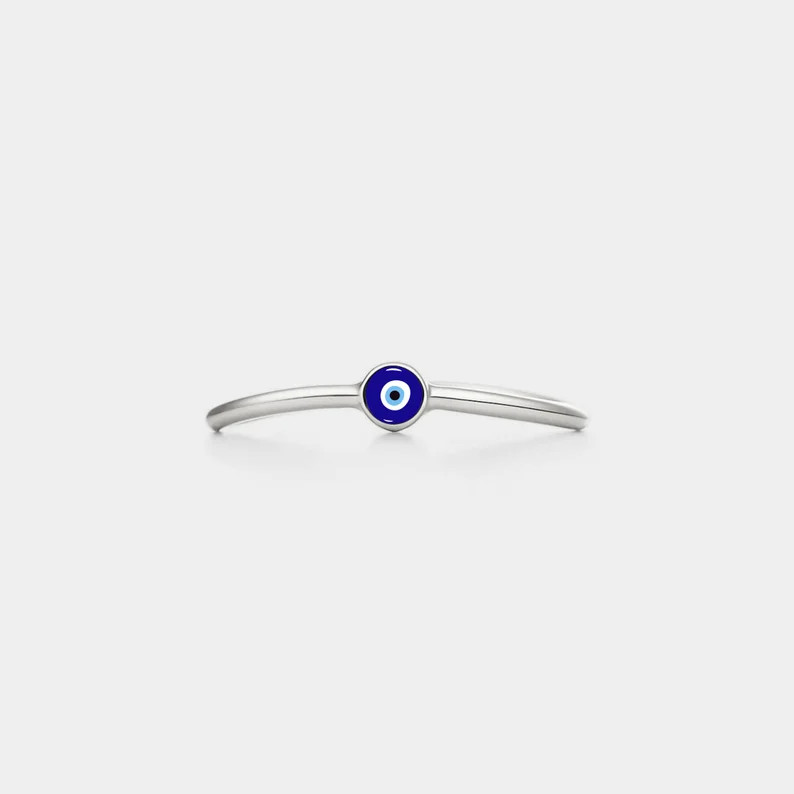 Gold Evil Eye Nazar Stacking Wave Ring in 925 Sterling Silver