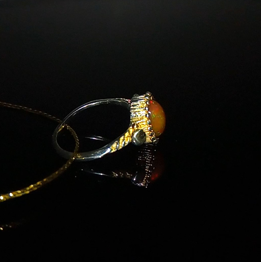 🔥🔥🔥Exclusive TOP FIRE OPAL Ring in Silver and Gold, Size 17.75 – UNIQUE