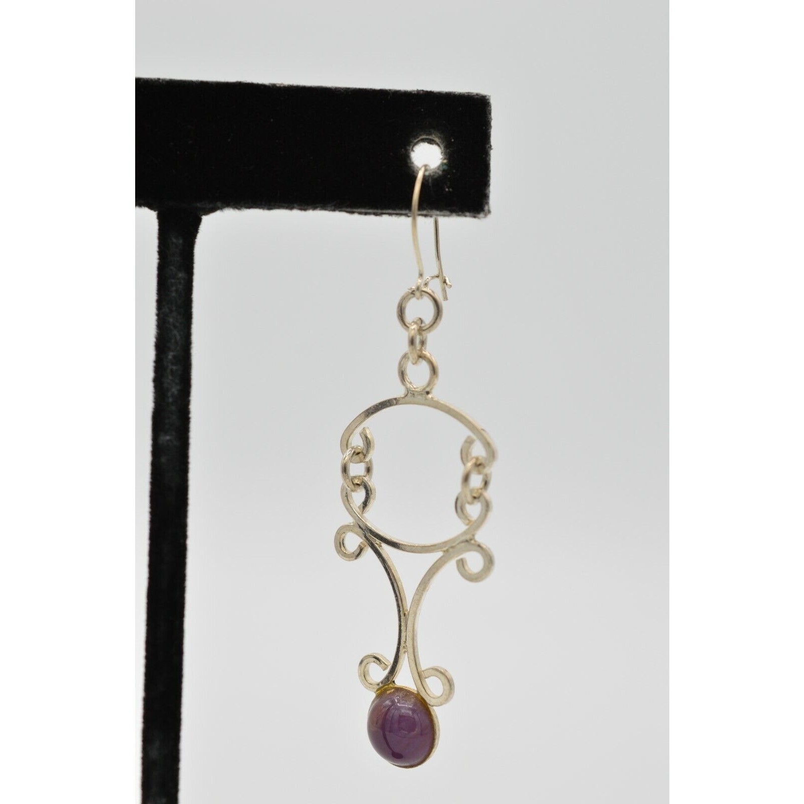 925 Sterling Silver Statement Earrings Dangle Purple Jelly Gripoix Vintage 9E