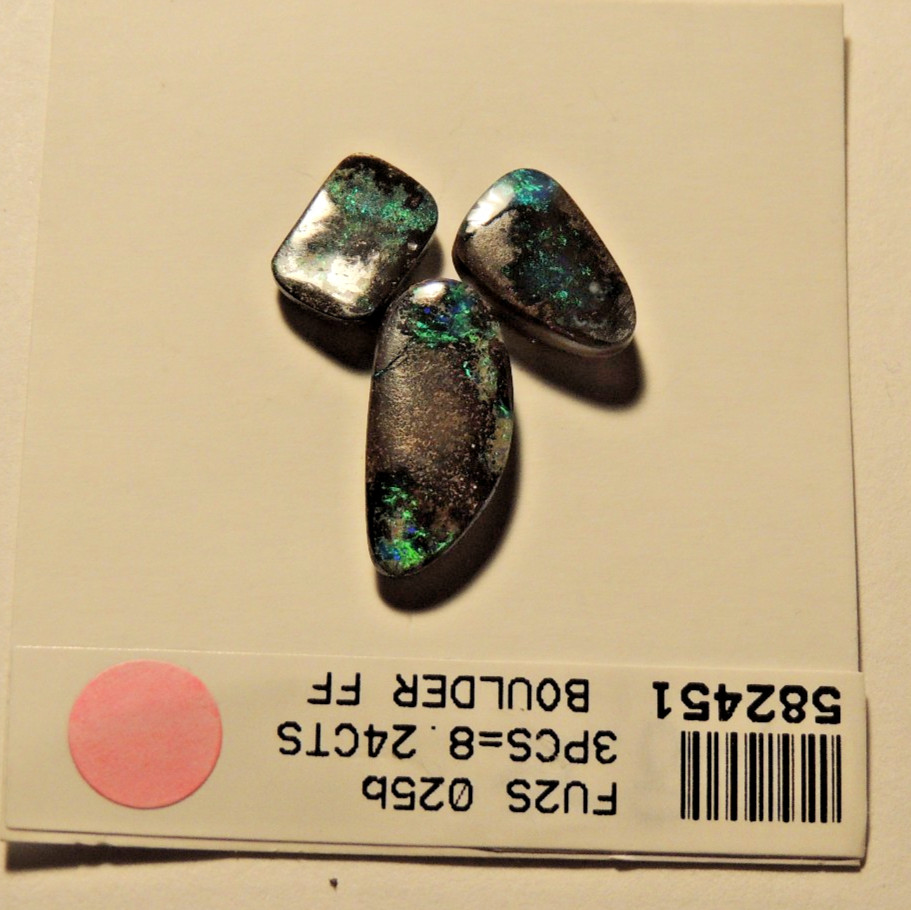 Boulder Opal 3 Free Froms 17×7, 9×7, 12x7mm 2.5 to 4mm dome 8.24cts (t-2)