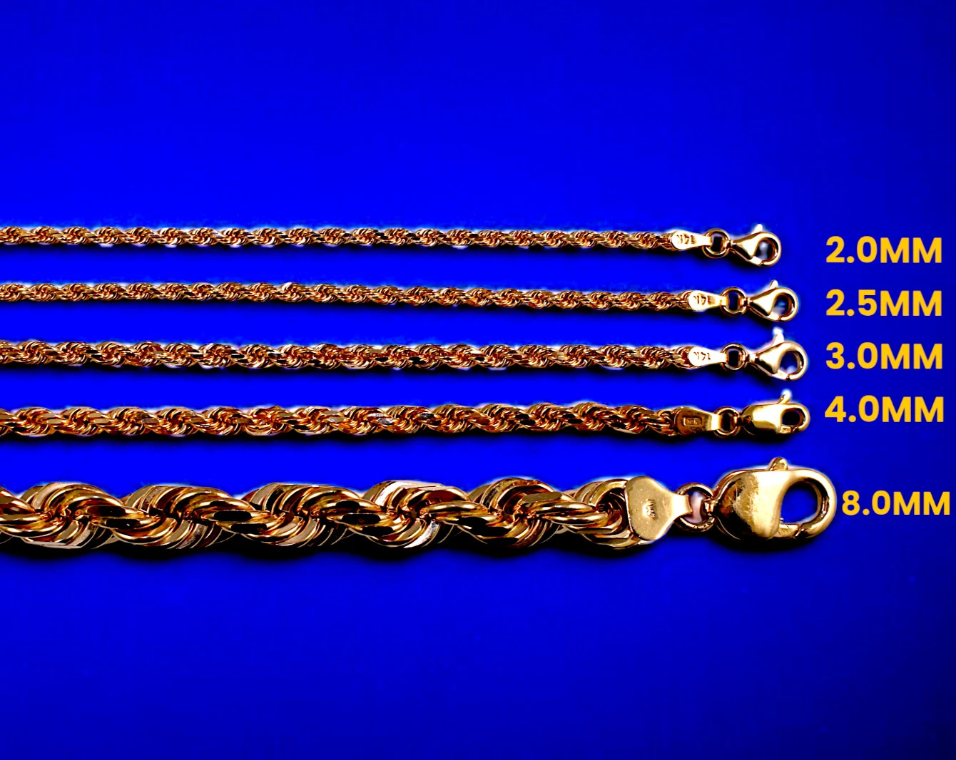 14K Rose Gold Rope Chain Necklace Bracelet Diamond Cut Real Gold 2mm-6mm 7″-30″