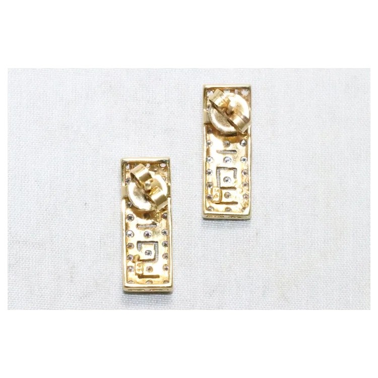 Vintage 18KT Two Tone Gold Cubic Zirconia Greek Key Earrings